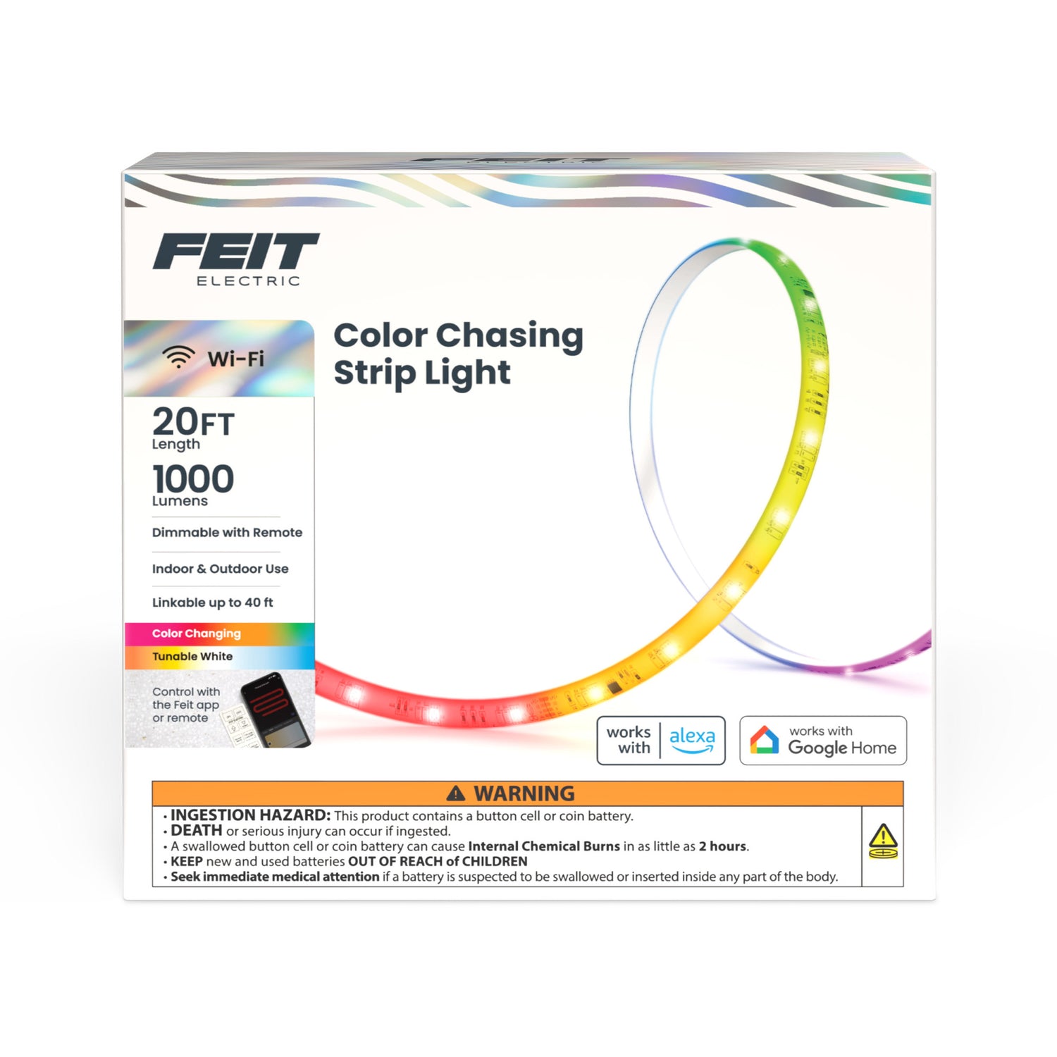 20 ft. Smart Color Chasing and Tunable White Strip Light with Remote