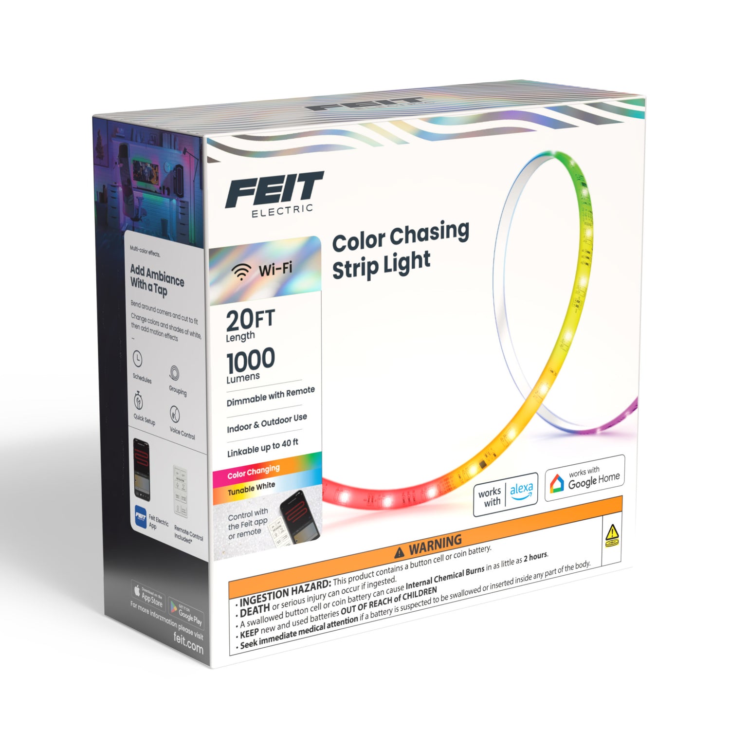 20 ft. Smart Color Chasing and Tunable White Strip Light with Remote