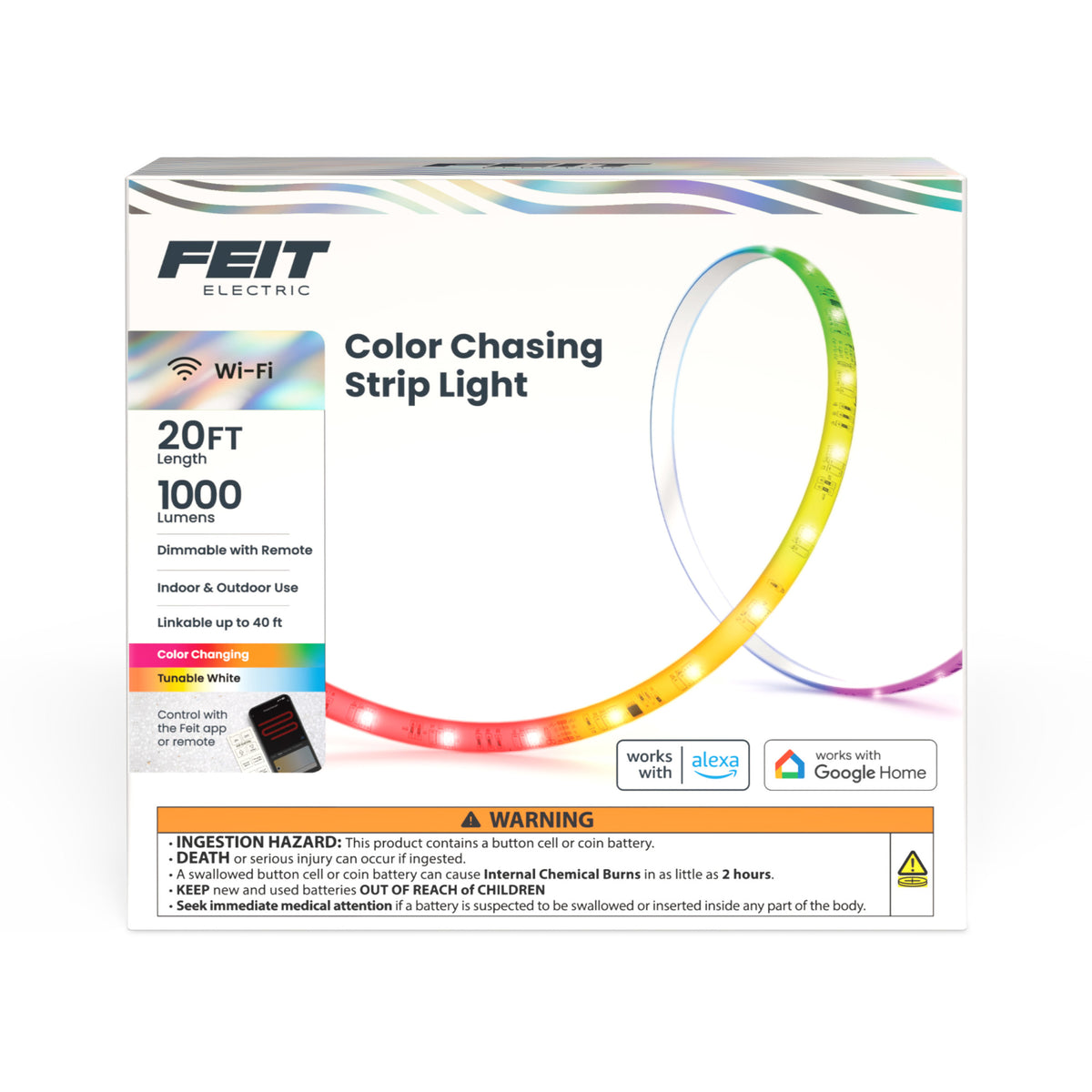 20 ft. Smart Color Chasing and Tunable White Strip Light with Remote