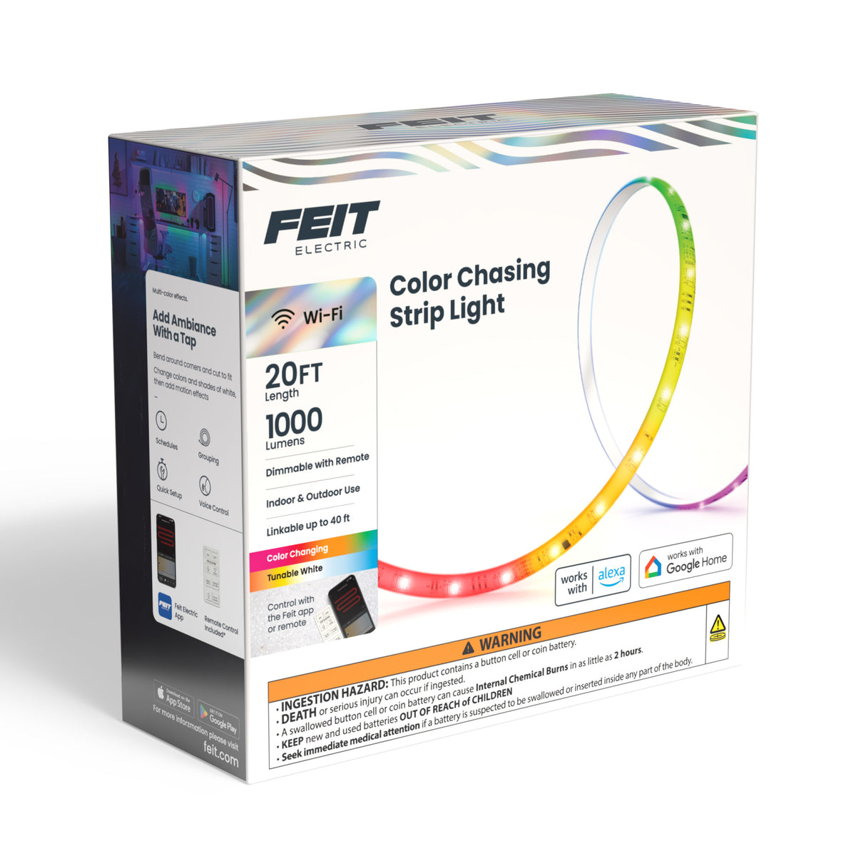 20 ft. Smart Color Chasing and Tunable White Strip Light with Remote