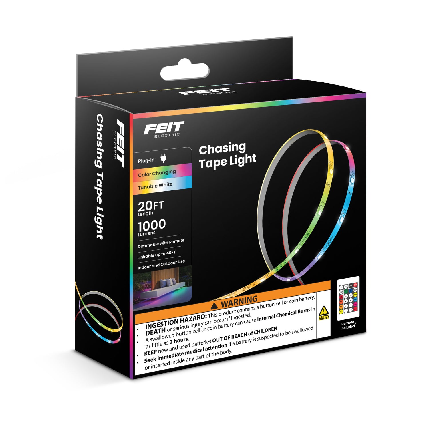 20 ft. LED Color Chasing and Tunable White Tape Light with Remote