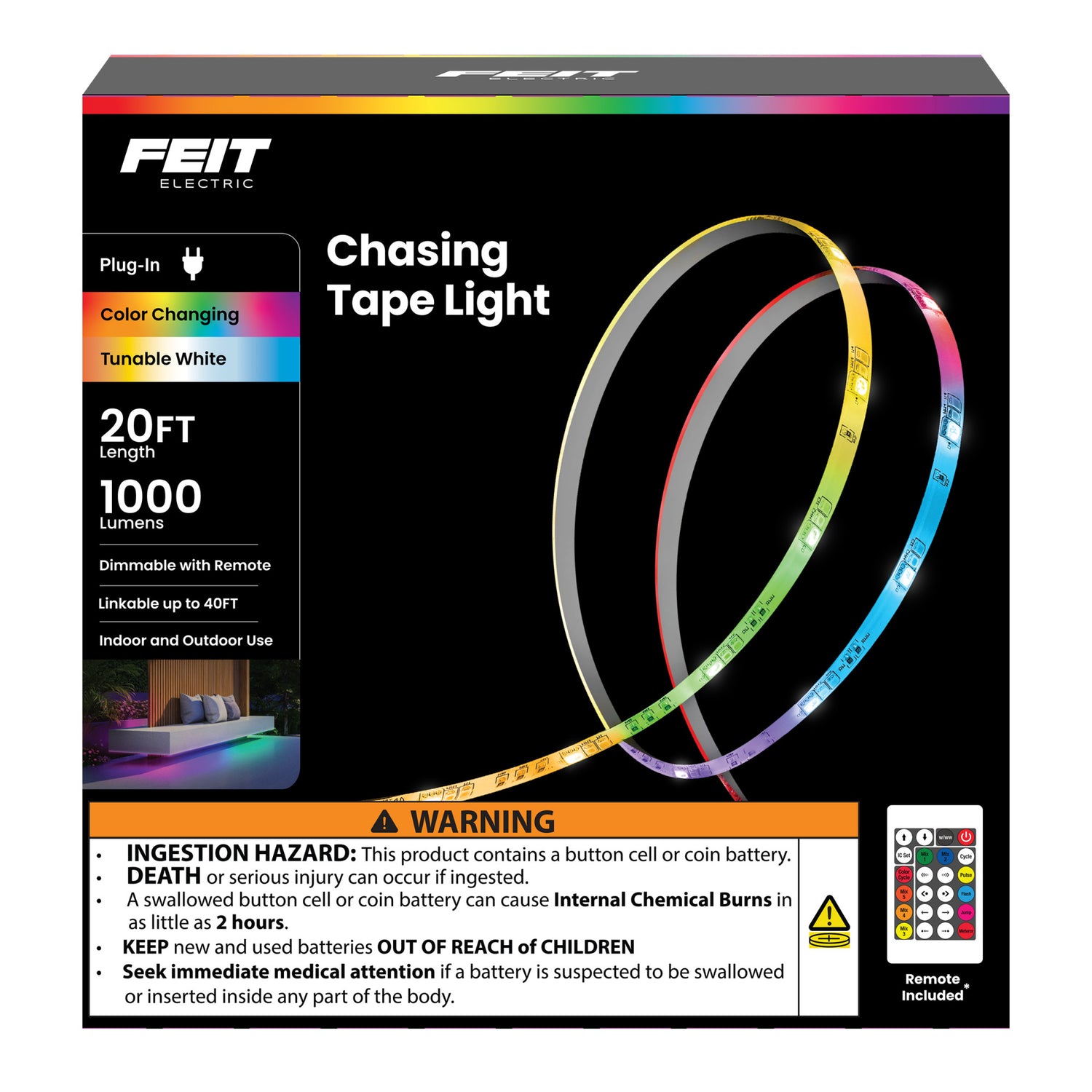 20 ft. LED Color Chasing and Tunable White Tape Light with Remote