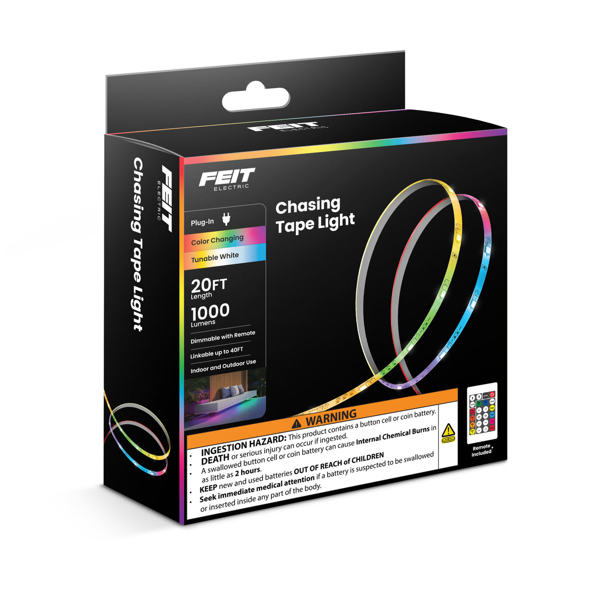 20 ft. LED Color Chasing and Tunable White Tape Light with Remote