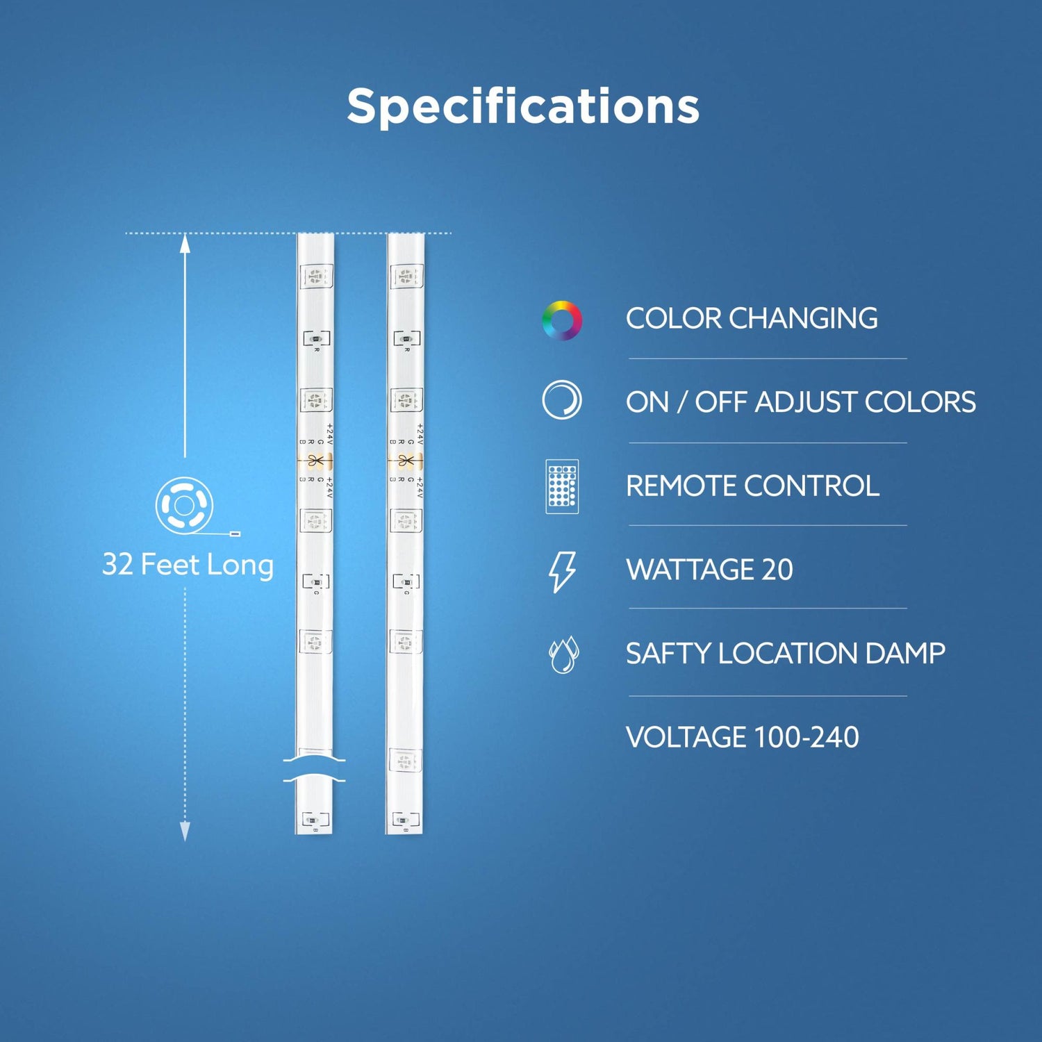 32 ft. Color Changing LED Strip Light with Remote