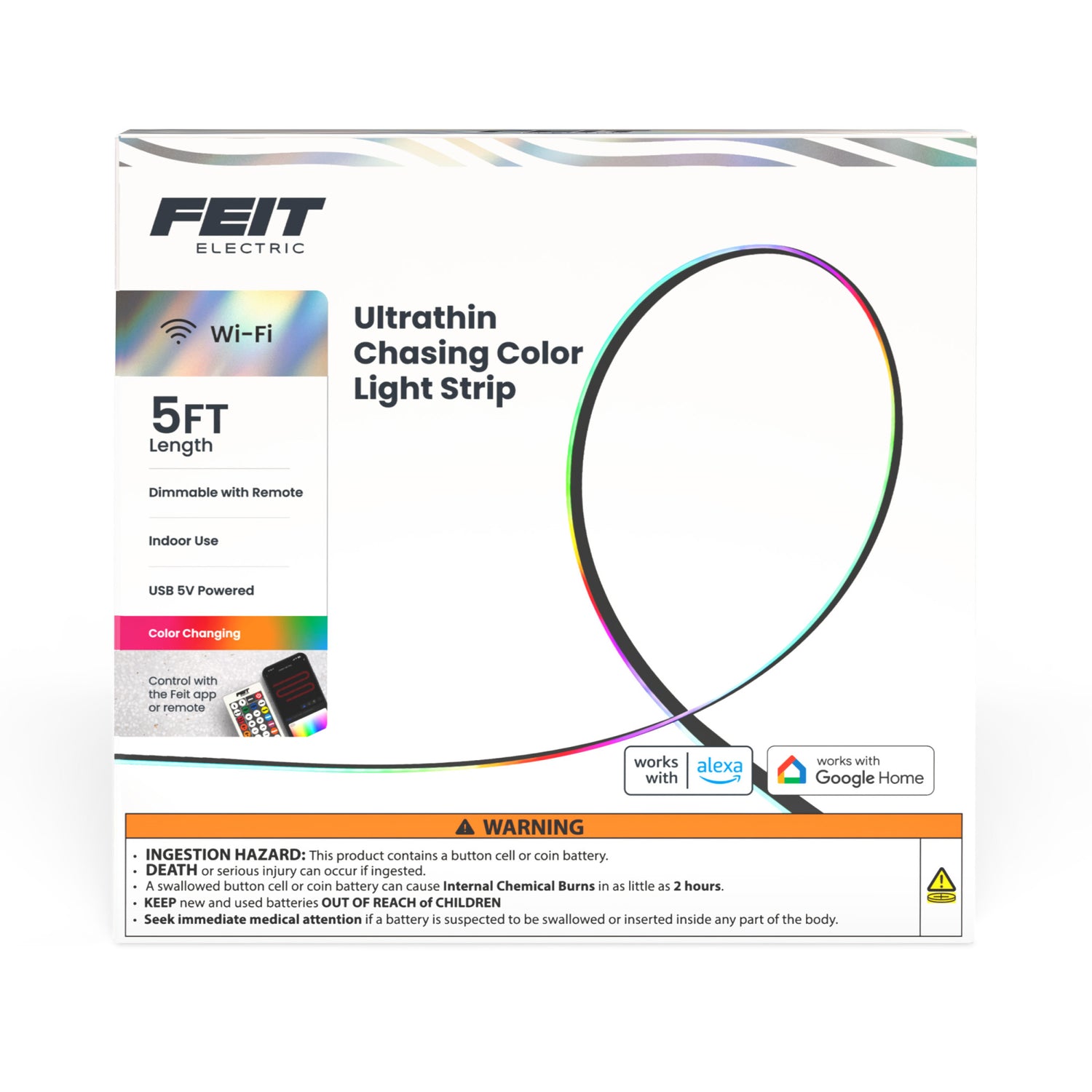 5 ft. Ultrathin Smart Chasing Color Light Strip with Remote