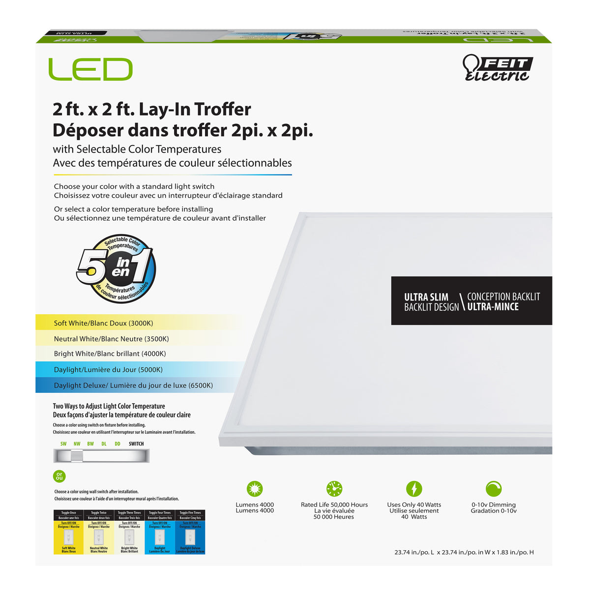 2 ft. x 2 ft. Selectable White LED Lay-In Troffer with Switch Mode