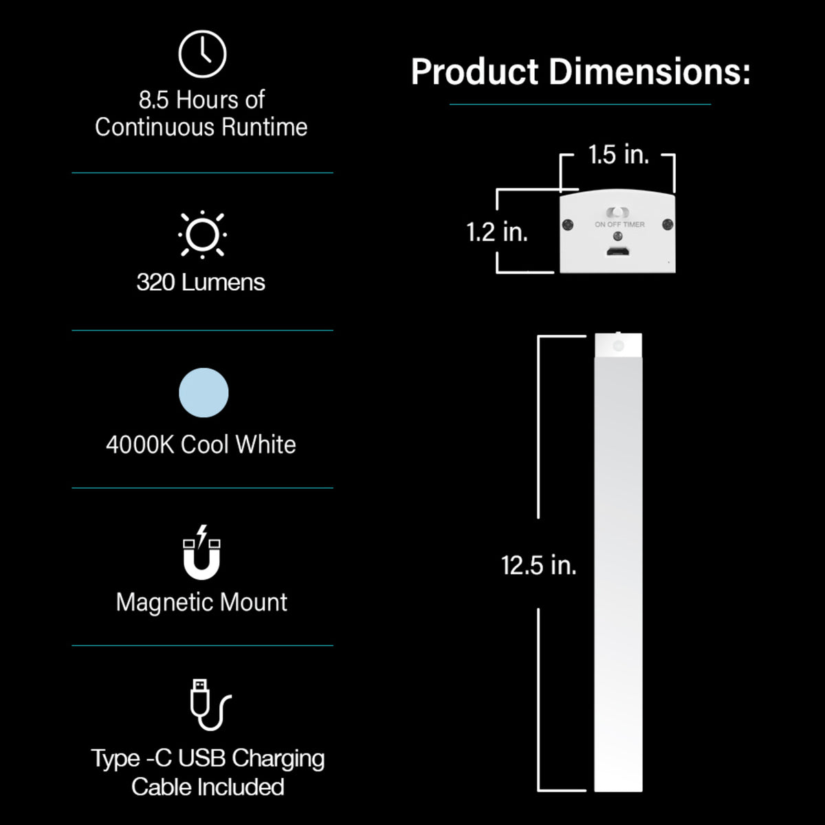 12.5 in Rechargeable LED Under Cabinet Light