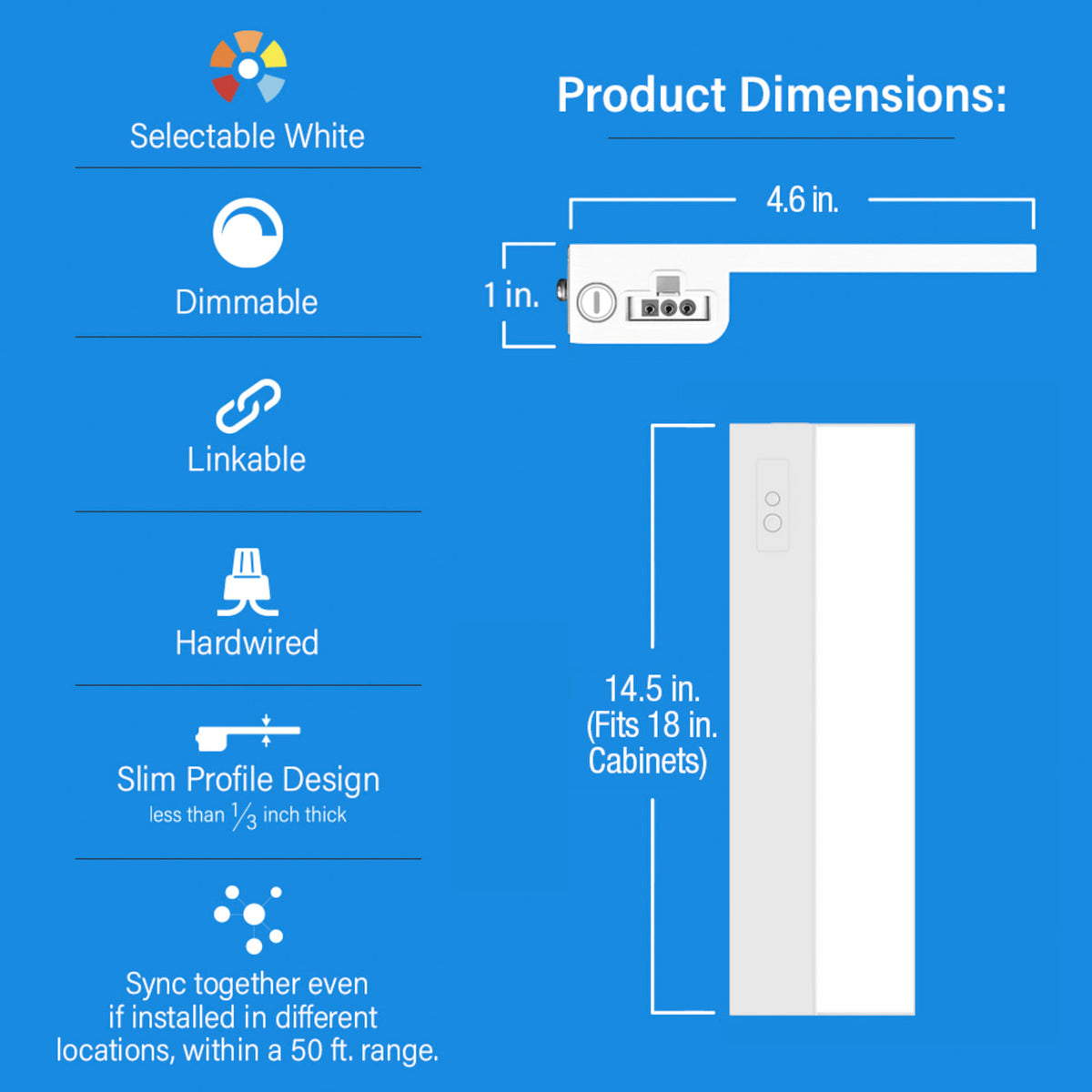 18 in. Selectable White OneSync Undercabinet Flat Panel LED