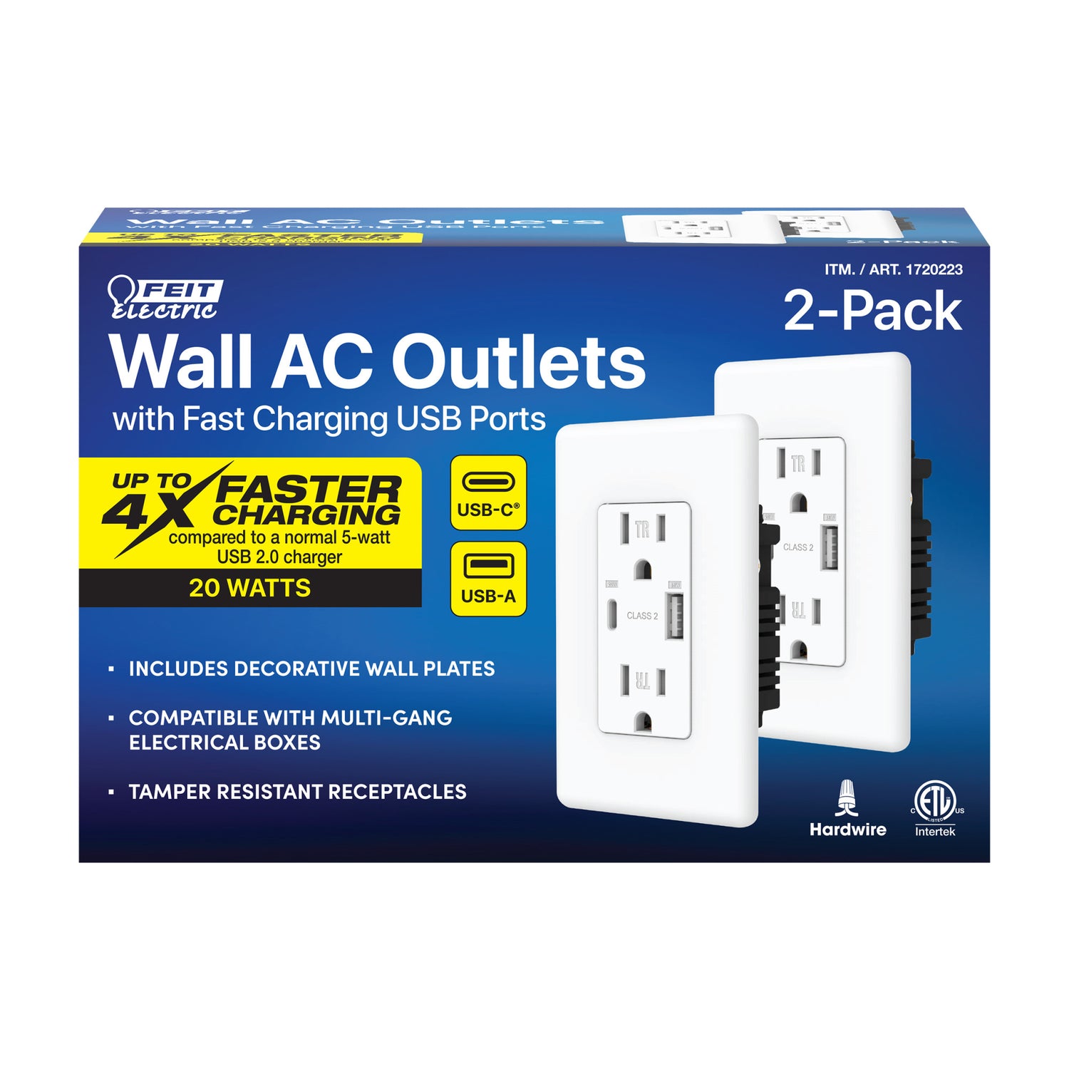 Wall Outlet with USB-A and USB-C Port (2-Pack)
