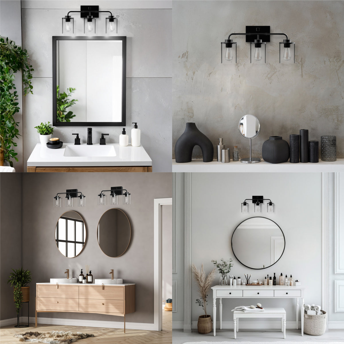 Emerson 3-Light Vanity with Motion Night Light, Matte Black