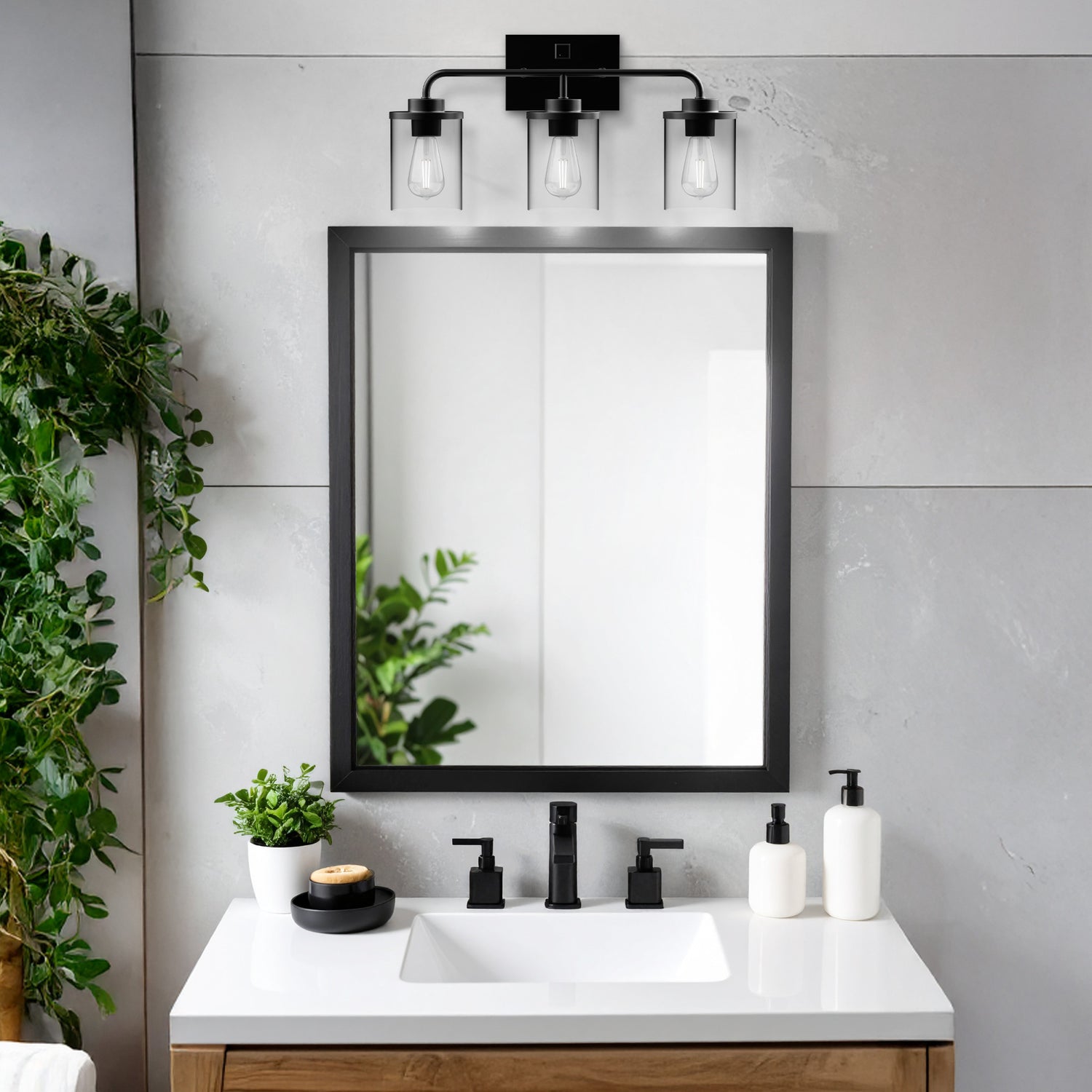 Chamblee 3-Light Vanity with Motion Night Light, Matte Black