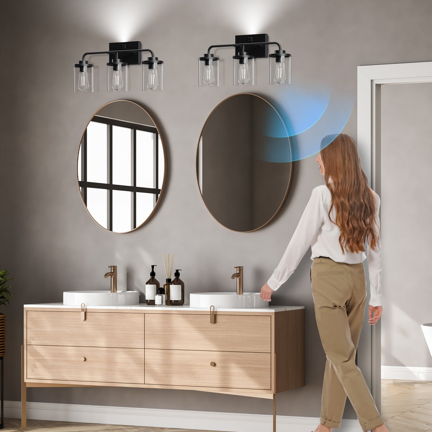 Emerson 3-Light Vanity with Motion Night Light, Matte Black