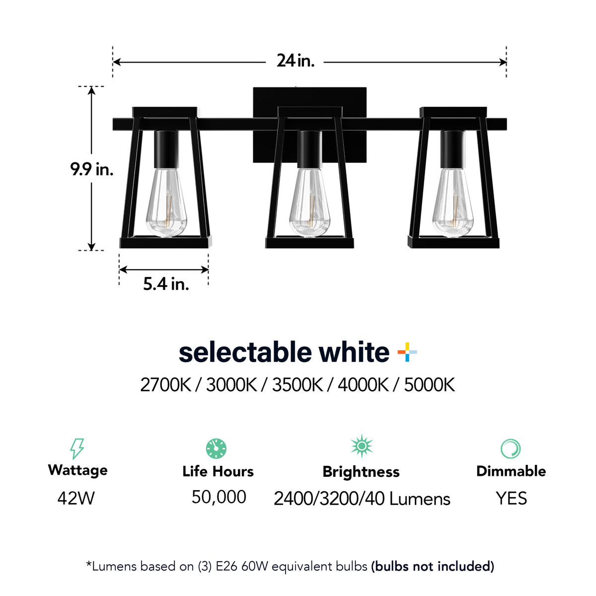 Katalyst Collection LED Decorative 3-Light Vanity, Matte Black