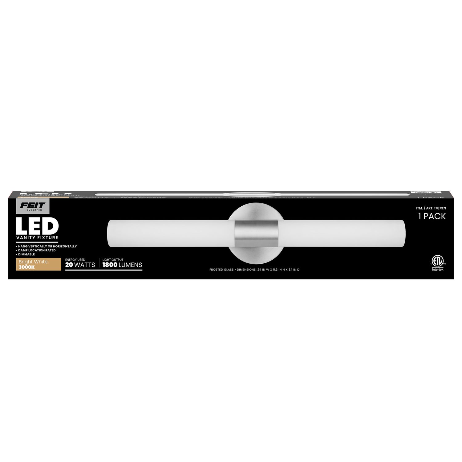 24 in. Frosted Glass Vanity Light, Nickel