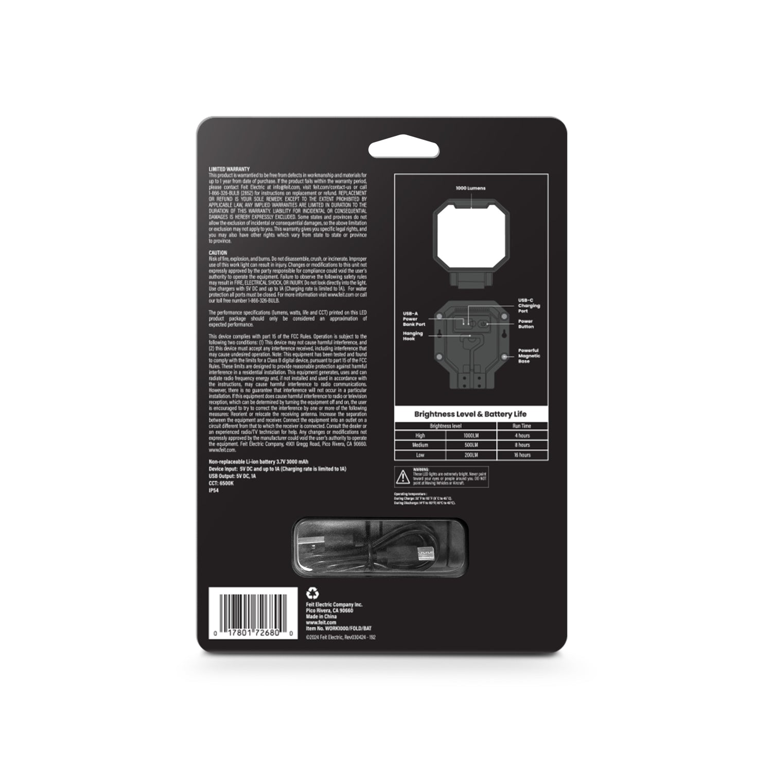 1000 Lumens Rechargeable Portable LED Work Light