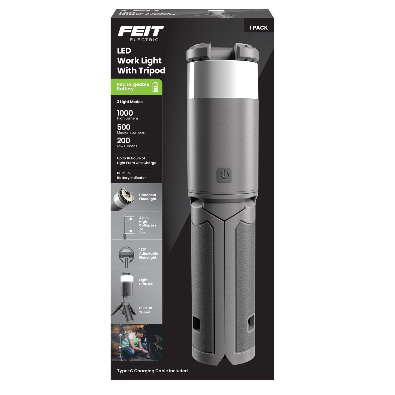 1000 Lumens Rechargeable Mini LED Work Light with Tripod