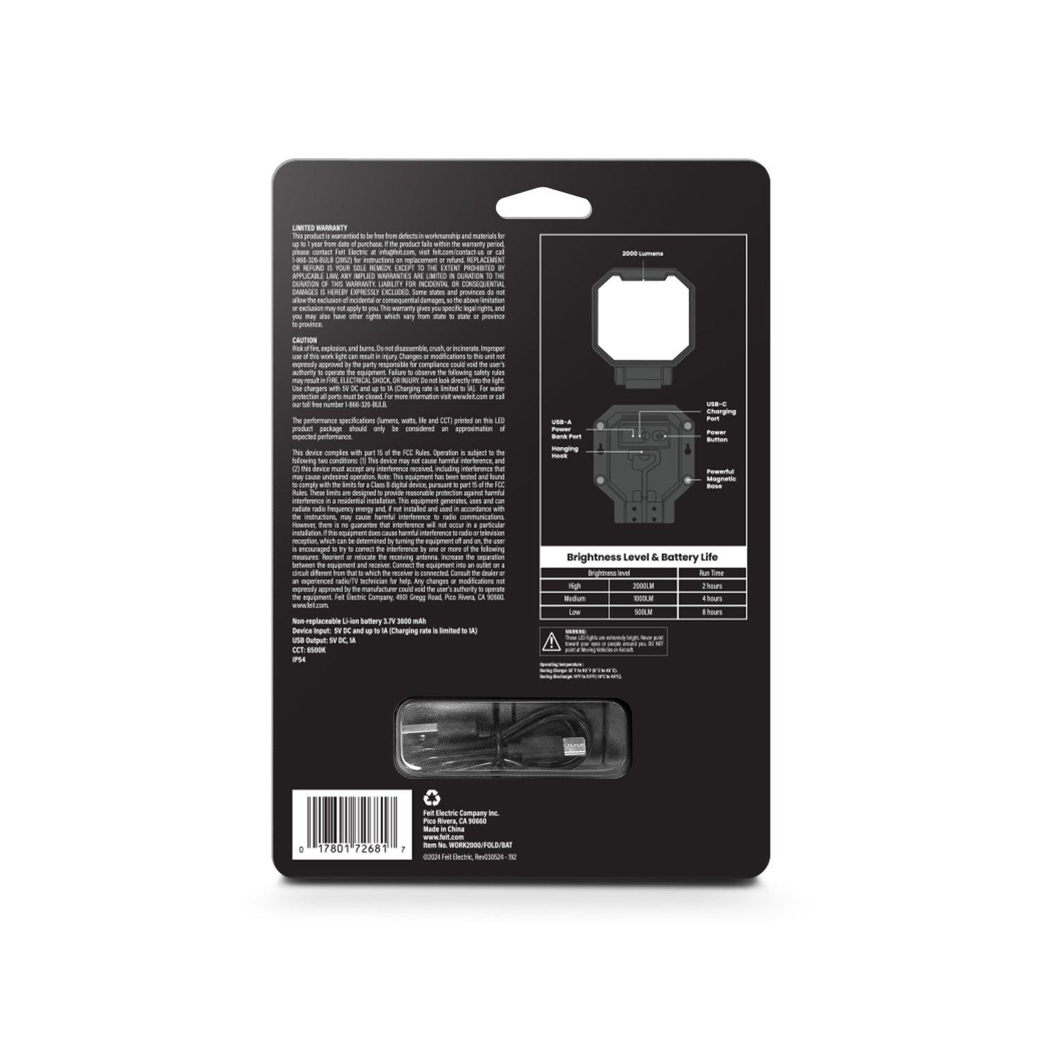 2000 Lumens Rechargeable Portable LED Work Light