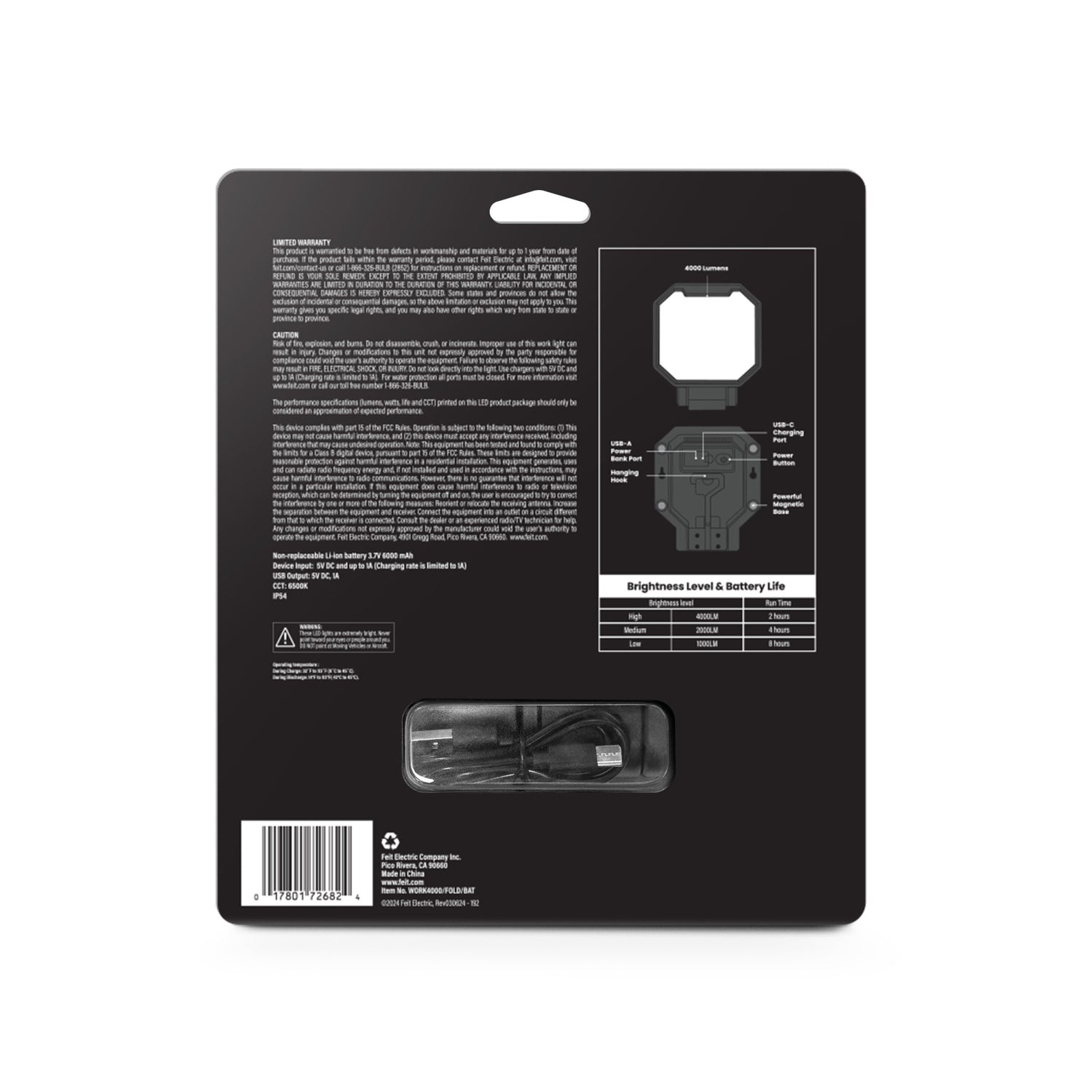 4000 Lumens Rechargeable Portable LED Work Light