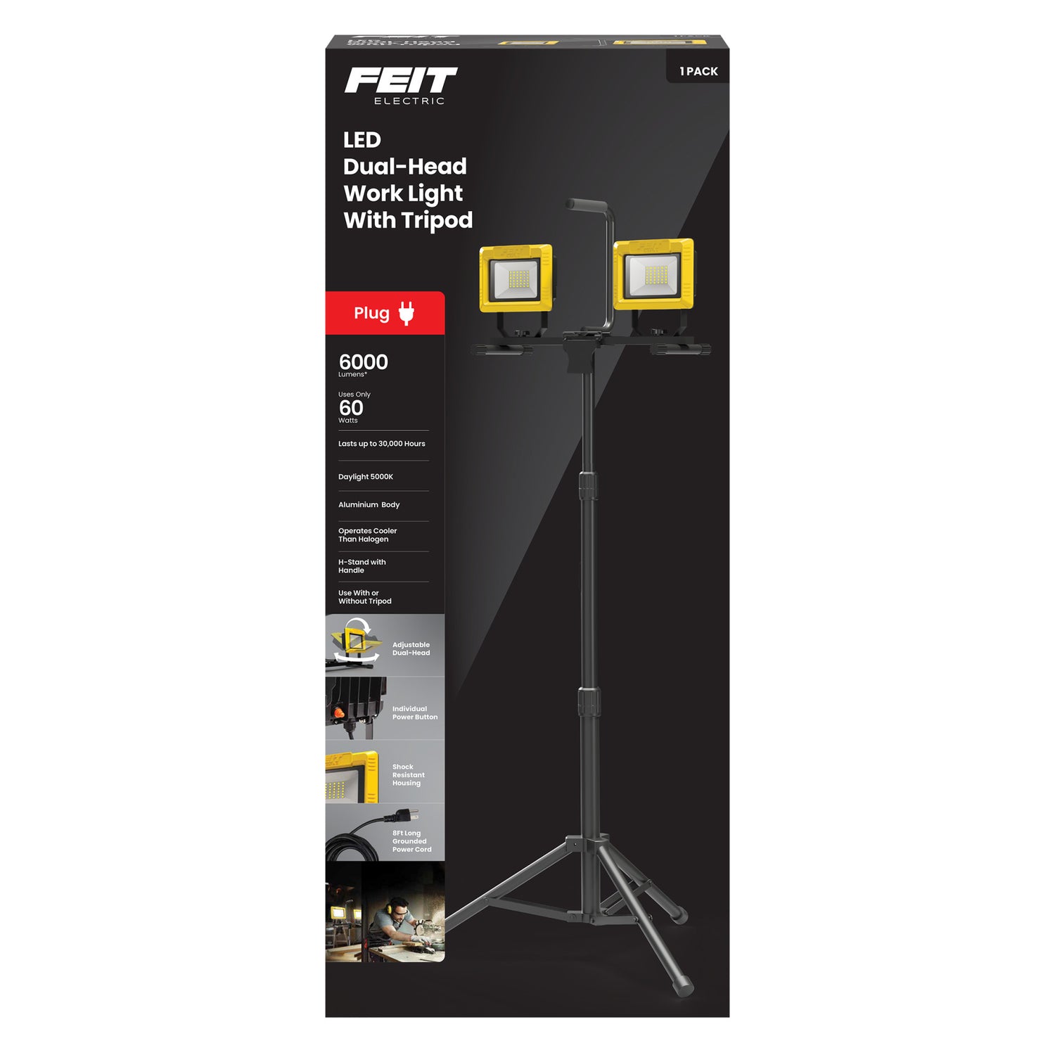 6000 Lumens Plug-in LED Work Light With Tripod