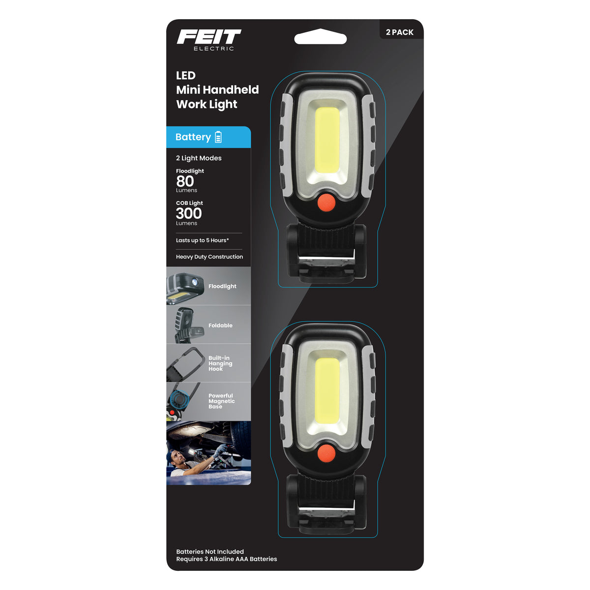 300 Lumens Adjustable Handheld LED Work Light (2-Pack)