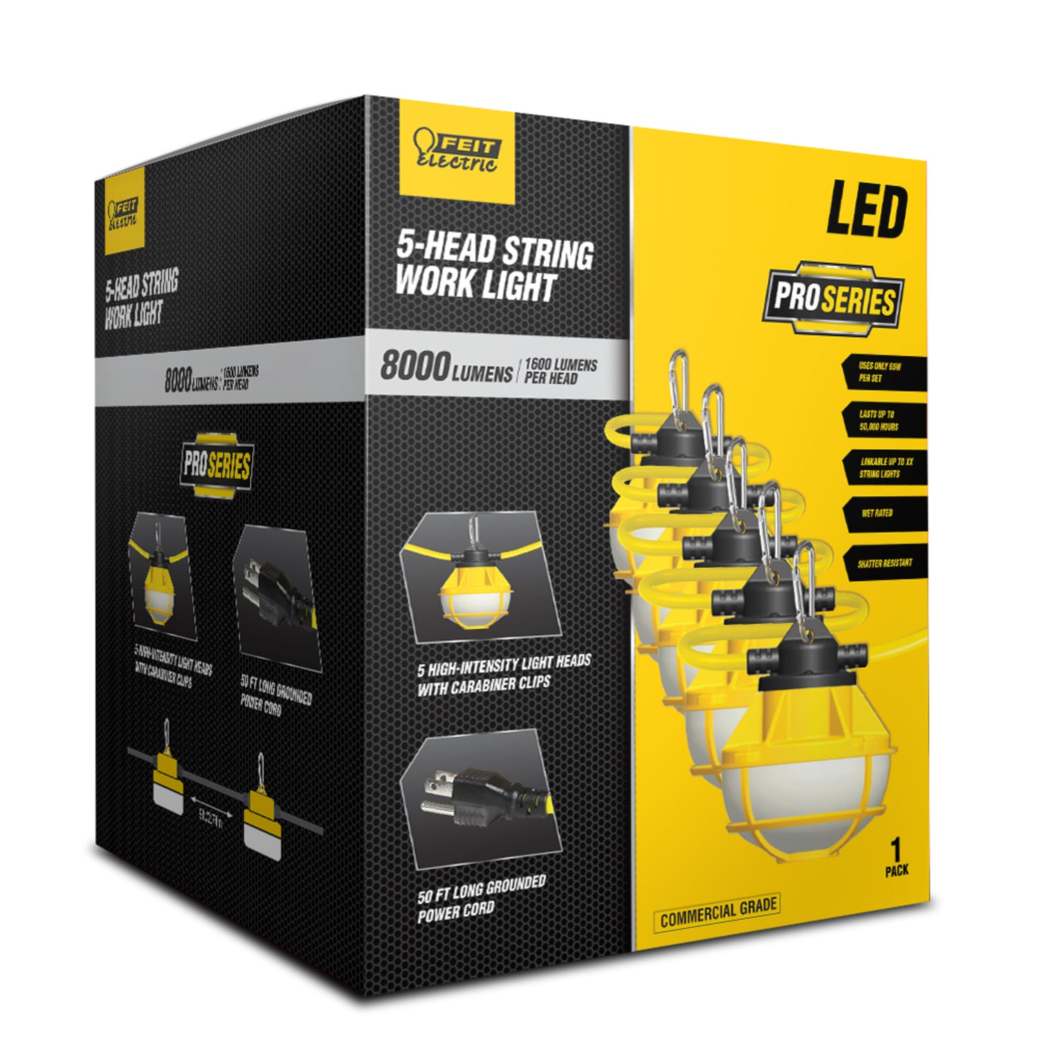 50 ft. 8000 Lumens ProSeries 5-Lamp Flood String LED Work Light