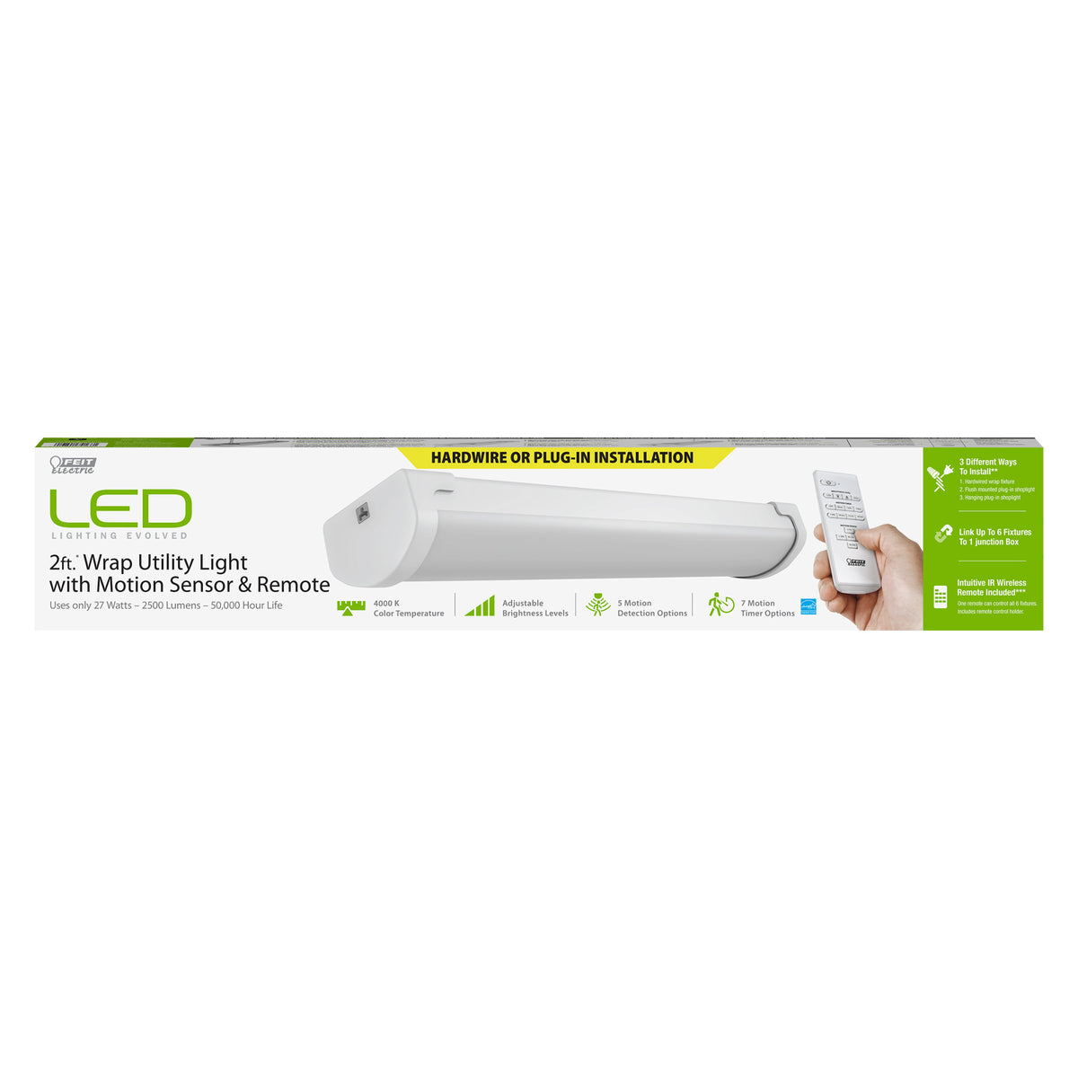 2 ft. 27W Cool White (4000K) Wrap Utility Light with Motion Sensor and Remote