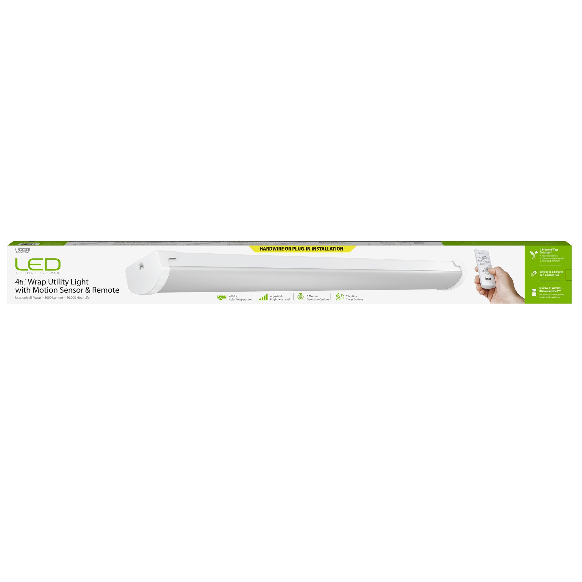 4ft 55W Cool White (4000K) Wrap Utility Light with Motion Sensor