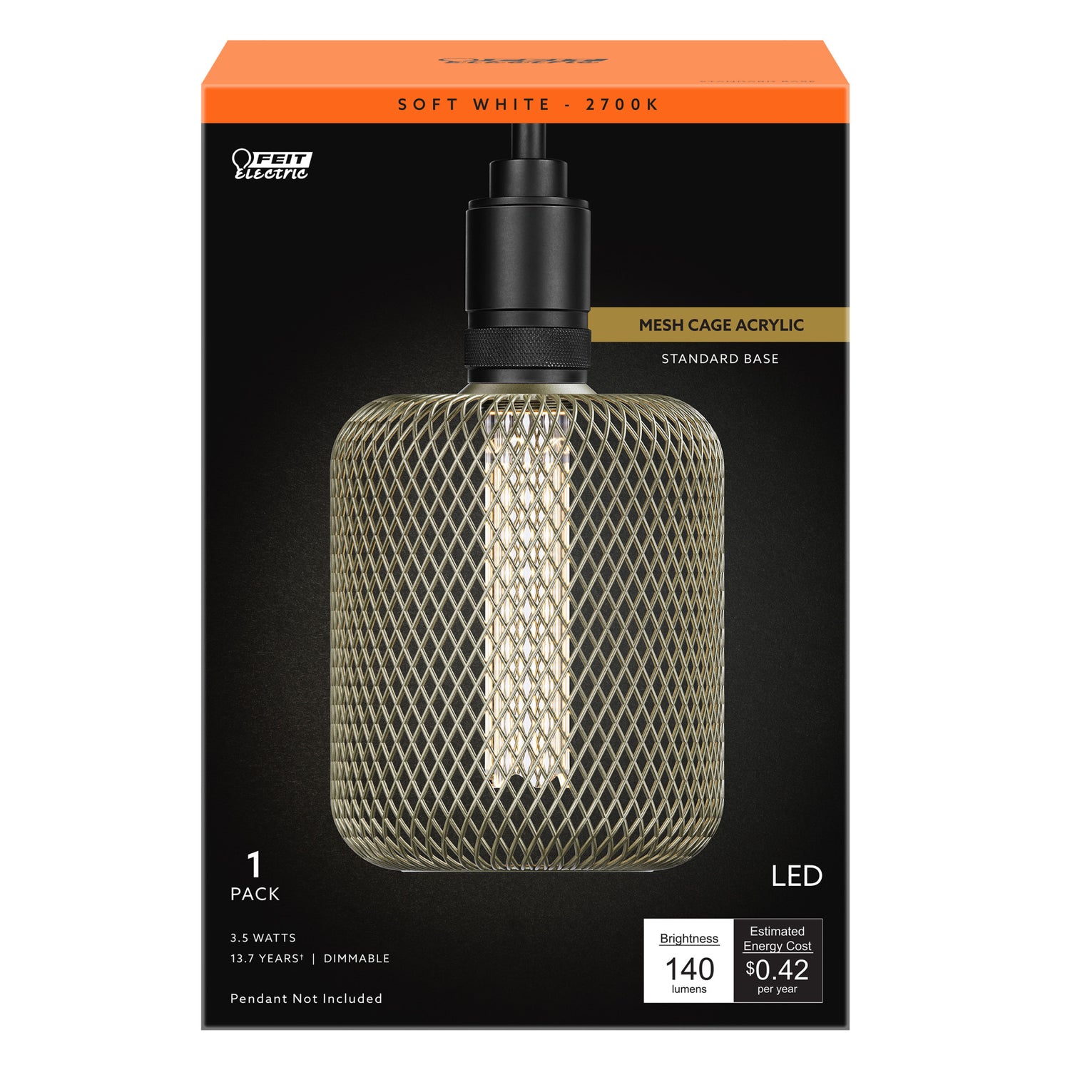 3.5W Soft White (2700K) Large Gold Mesh Cage Acrylic LED Bulb