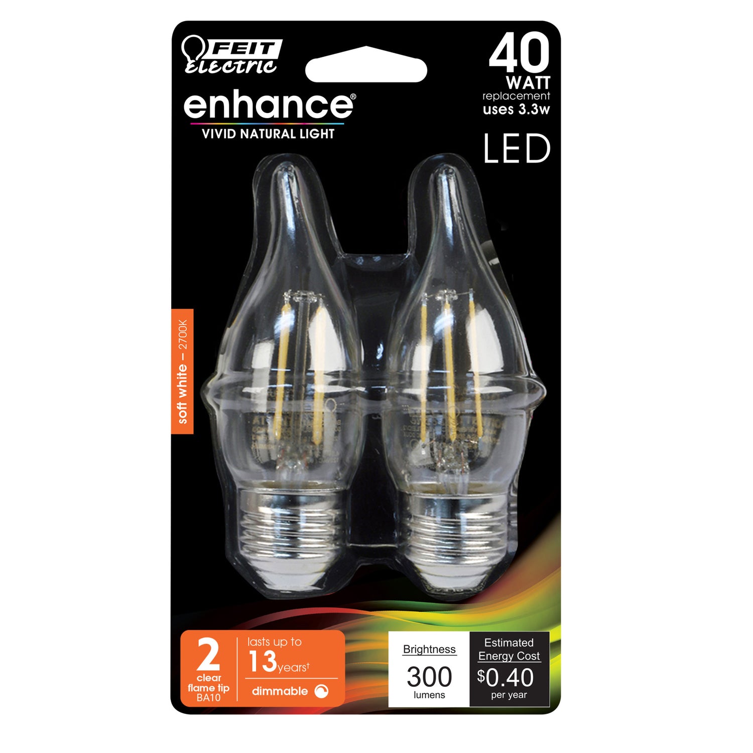 40W Replacement BA10 Dimmable Soft White E26 Base LED Filament Enhance (2-Pack)