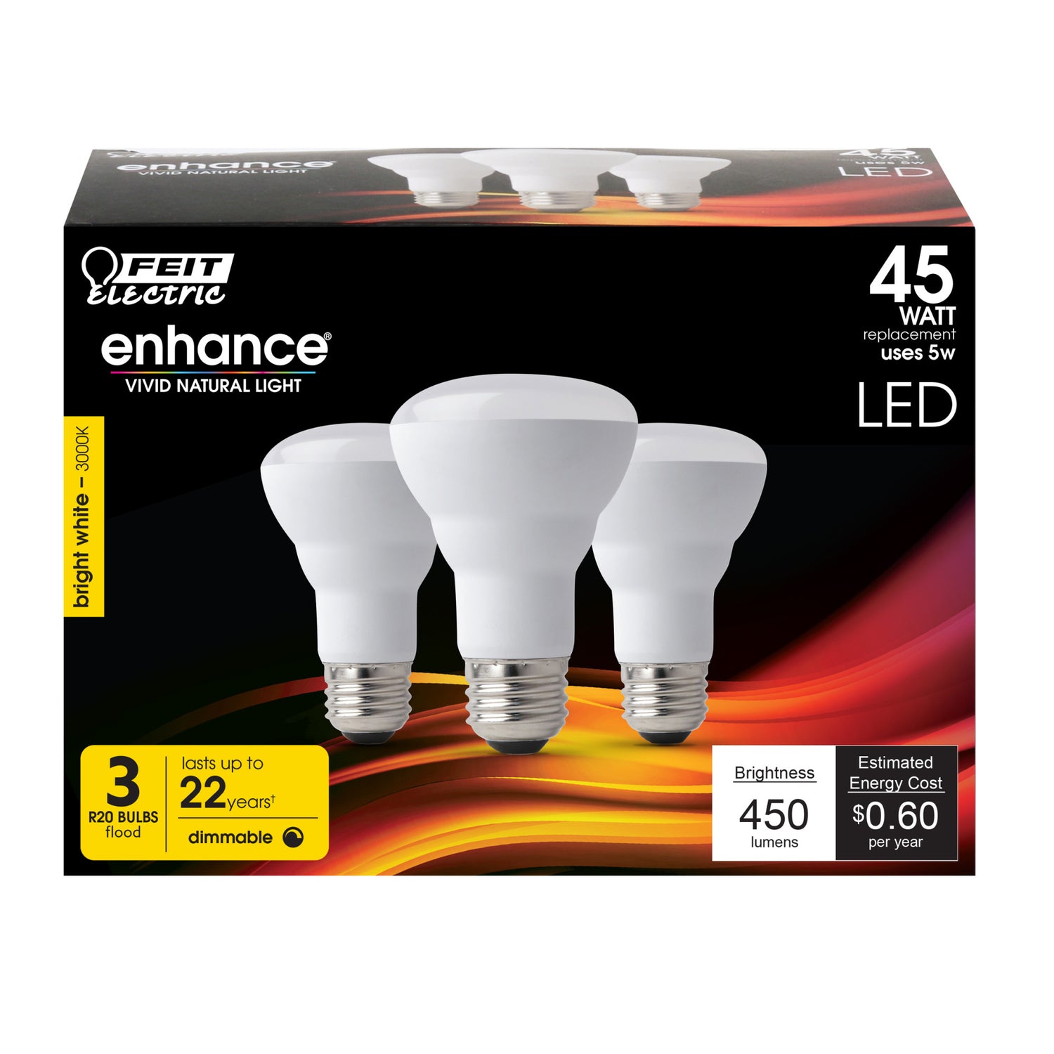 5W (45W Replacement) Bright White (3000K) E26 Base R20 Dimmable Enhance Reflector LED (3-Pack)