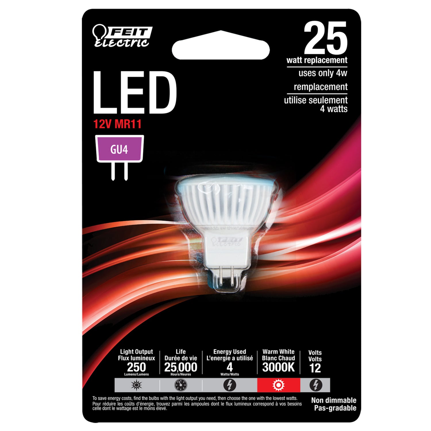 4W (25W Replacement) Warm White (3000K) GU4 Base MR11 Reflector LED Light Bulb