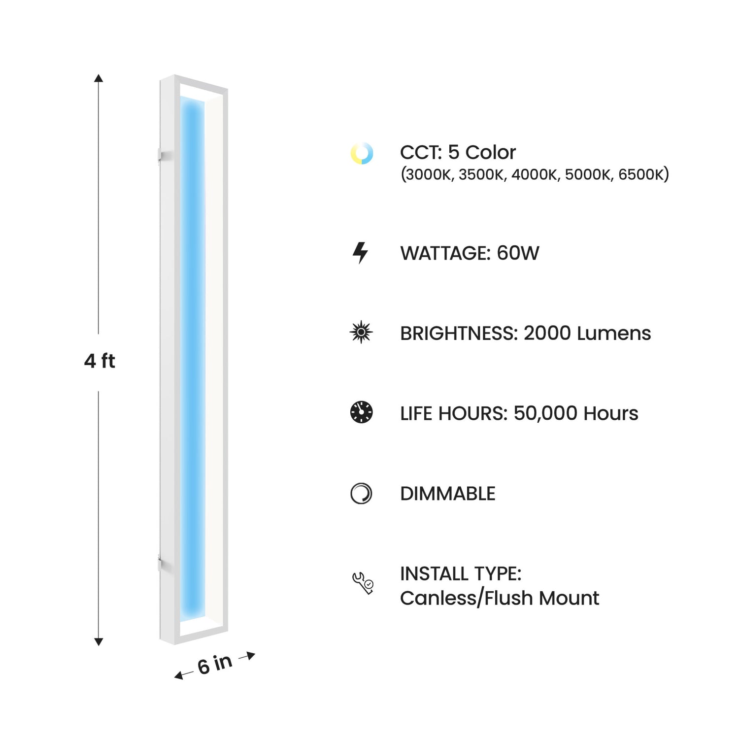 Vista 6 in. x 4 ft. Flat Panel LED Skylight