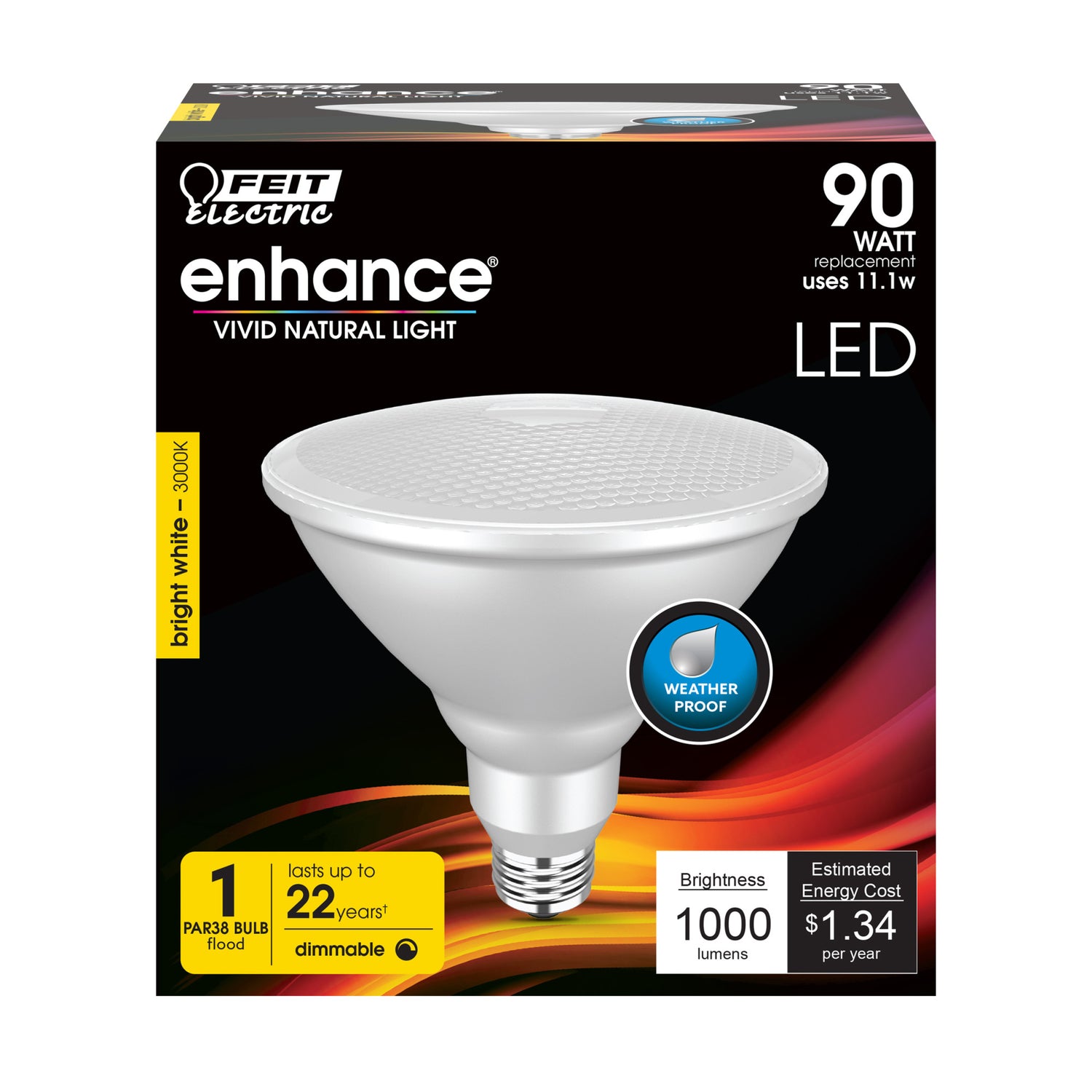 11.1W (90W Replacement) Bright White (3000K) PAR38 Dimmable Enhance Reflector LED