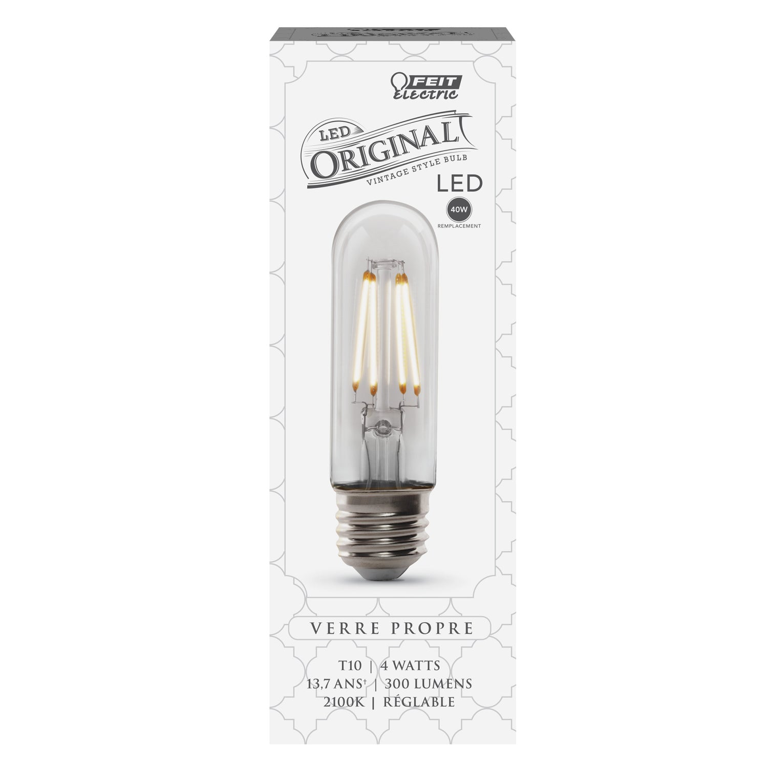 4W (40W Replacement) T10 E26 Dimmable Spiral Filament Clear Glass Vintage Edison LED Light Bulb, Soft White