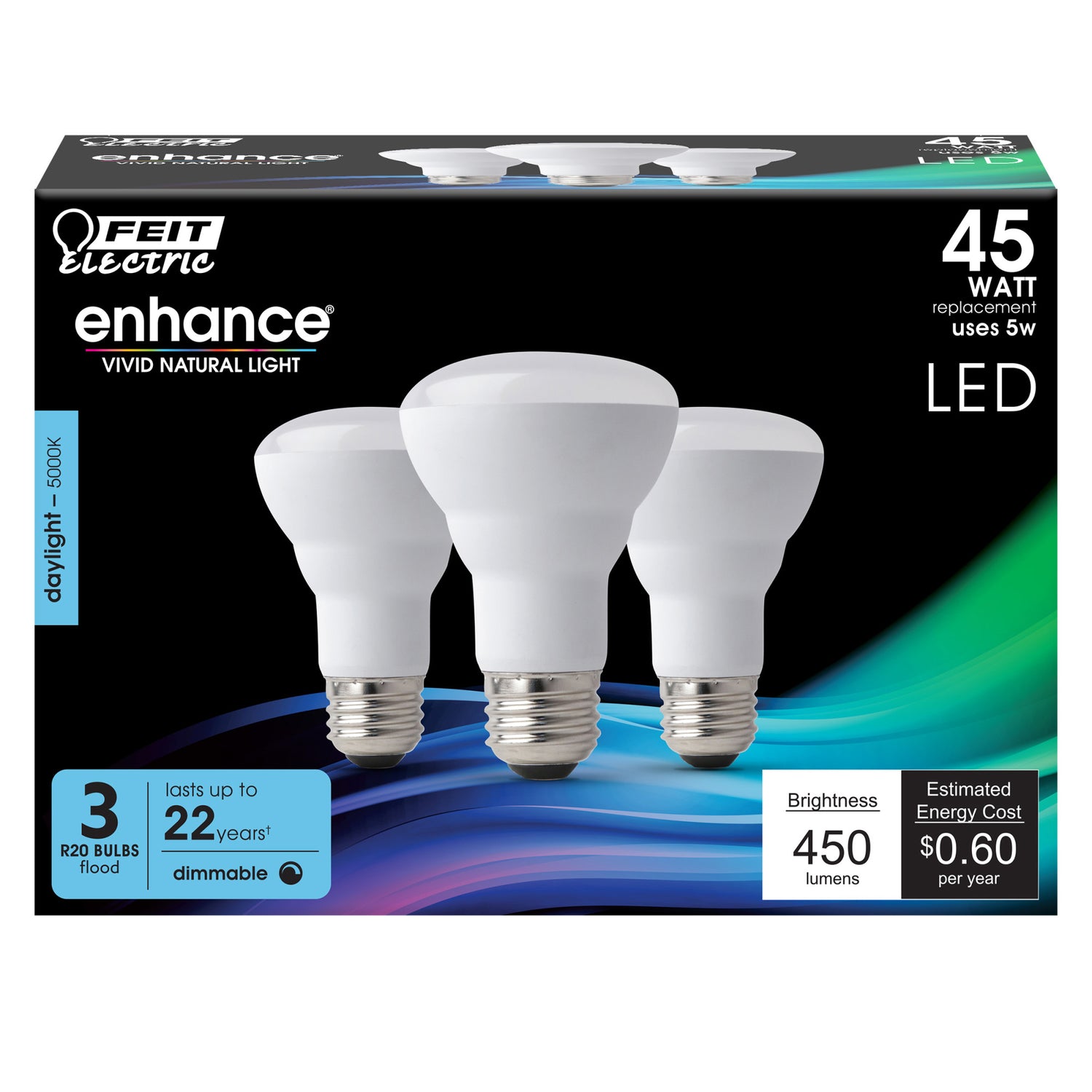 5W (45W Replacement) (5000K) E26 Base R20 Dimmable Enhance Reflector LED (3-Pack)
