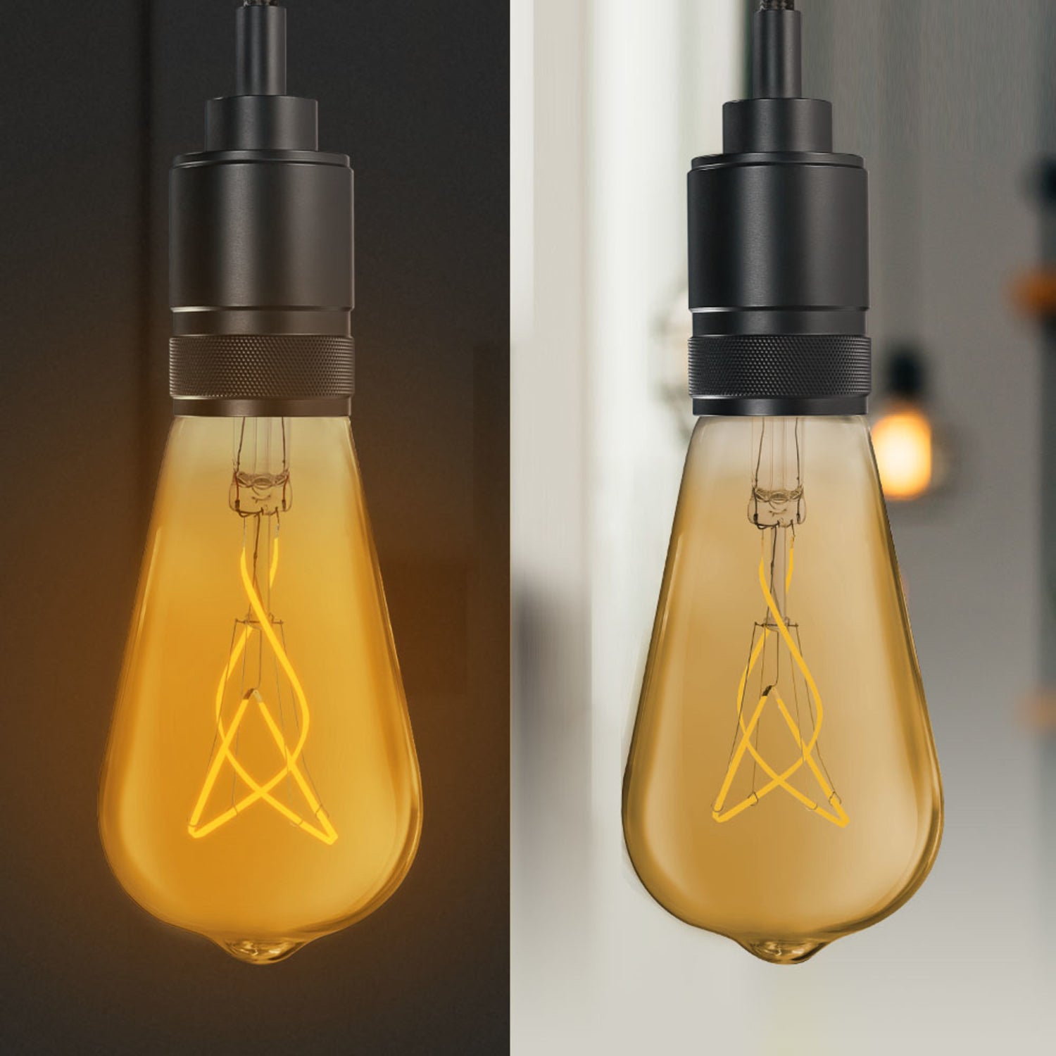 8.2W (60W Replacement) ST19 E26 Spiral Filament Amber Glass Vintage Edison LED Light Bulb, Warm Light
