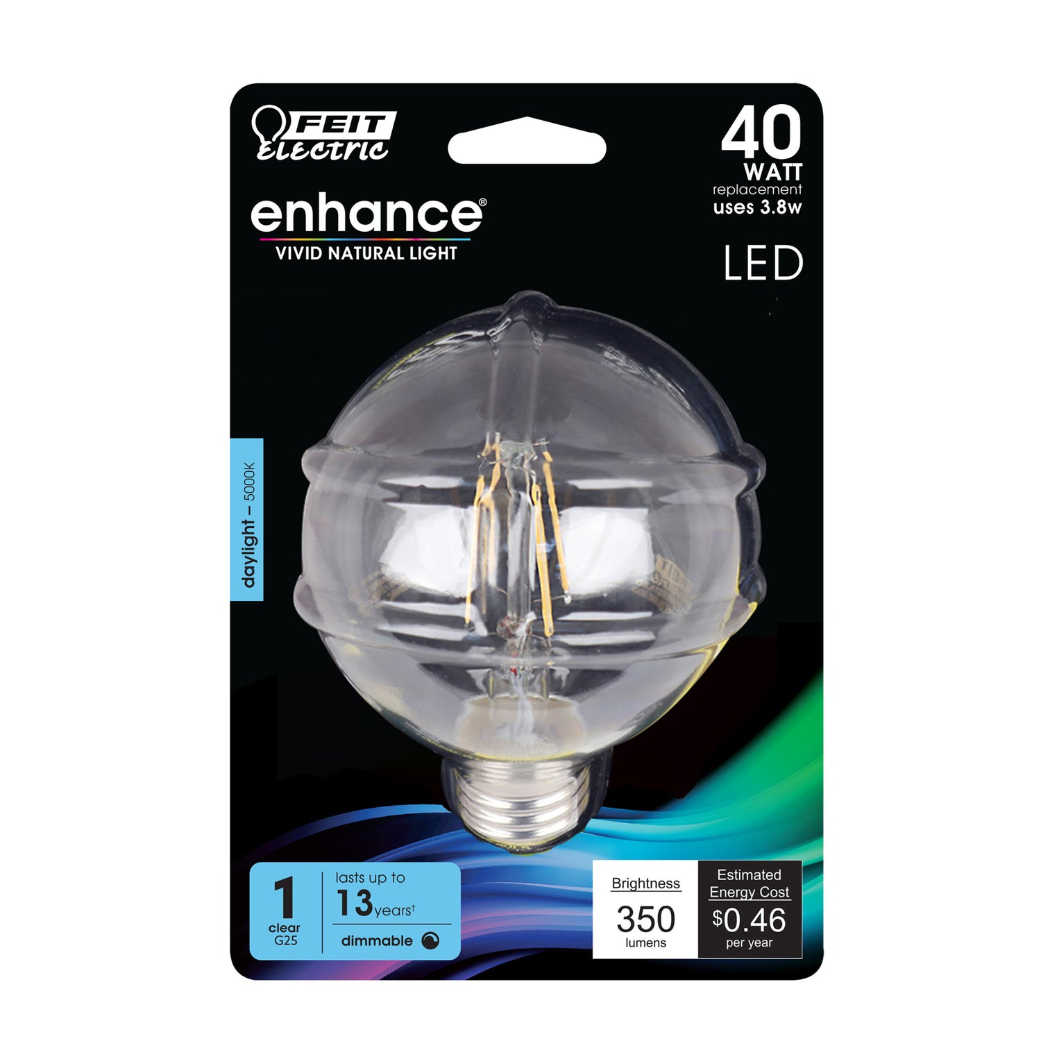3.8W (40W Replacement) Daylight (5000K) E26 Base G25 Dimmable Enhance Glass Filament Globe LED Bulb