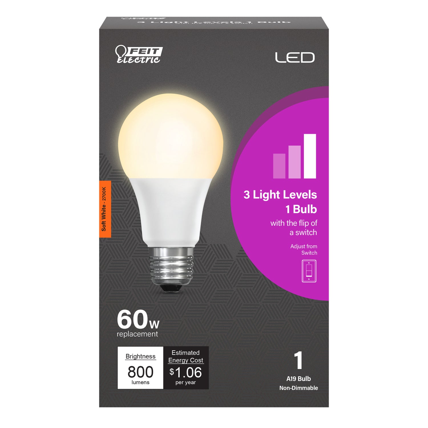 8.8W (60W Replacement) Soft White (2700K) E26 Base A19 Switch-to-Dim LED Light Bulb