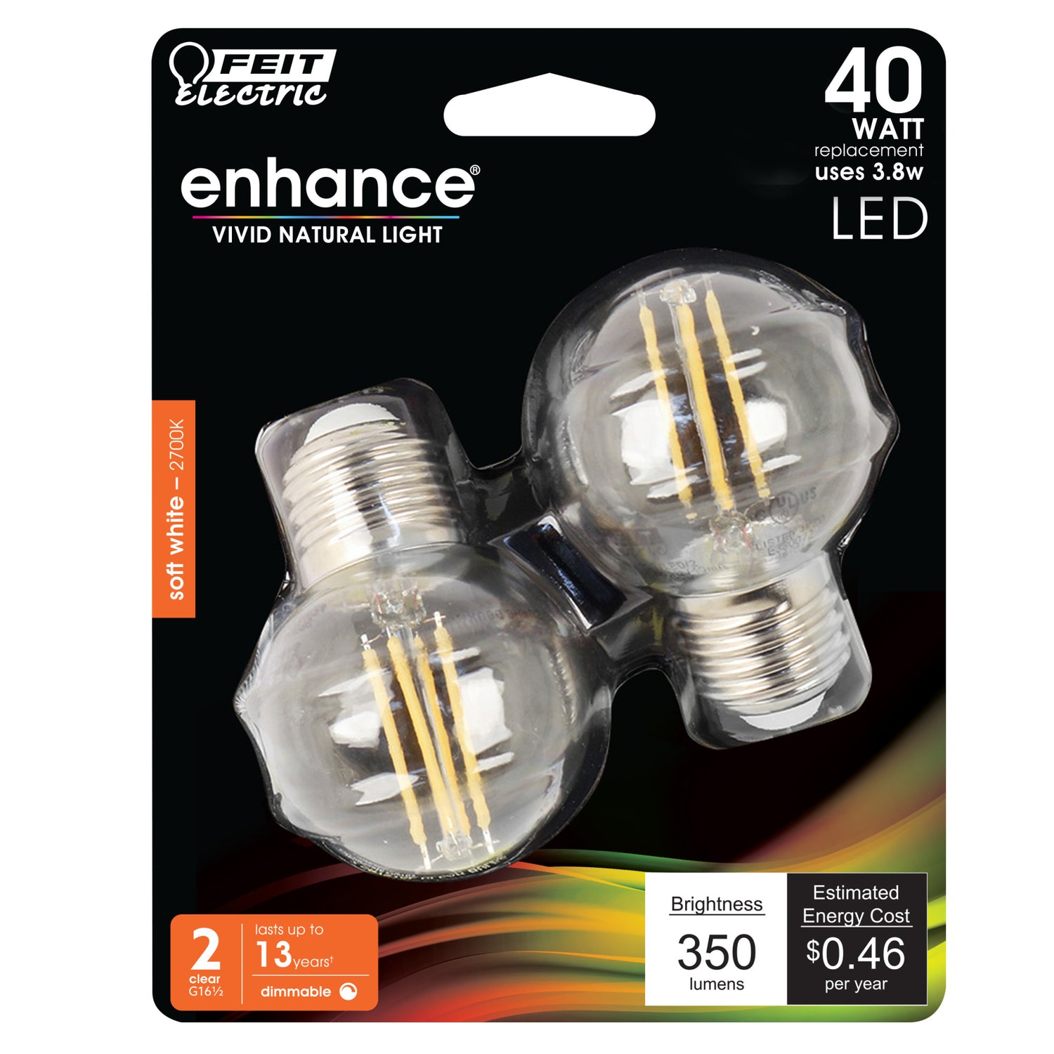 40W Replacement G16 1/2 Medium Base Soft White Dimmable Enhance Glass Filament Globe LED (2-Pack)