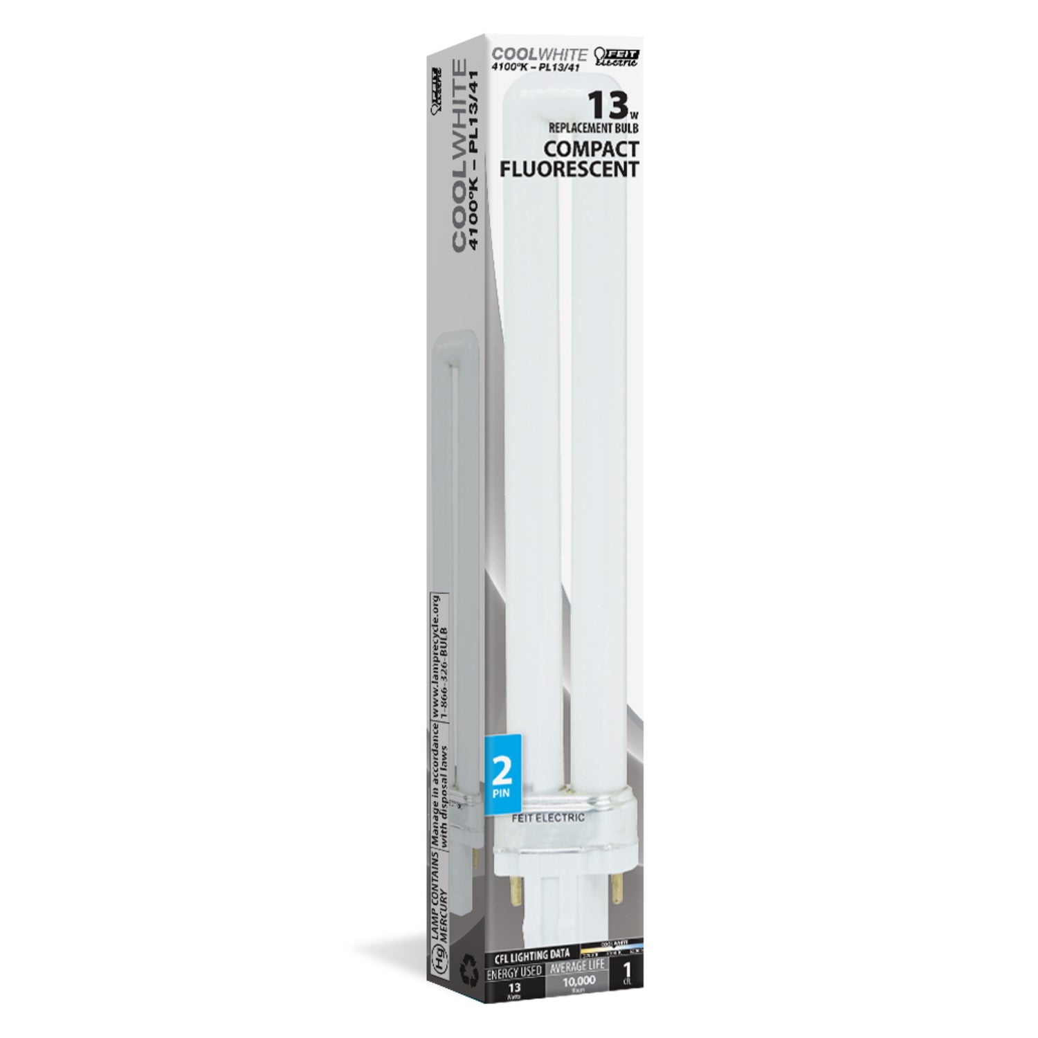 13W Cool White (4100K) PL GX23 Base Compact Fluorescent Light Bulb