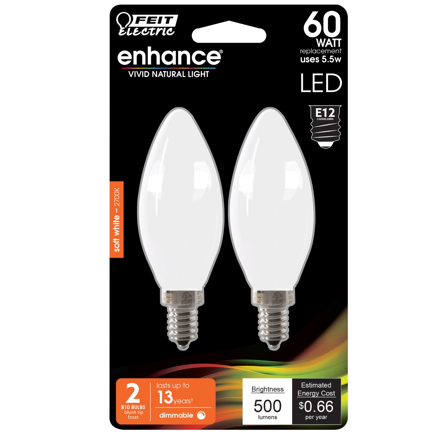 60W Replacement Frost B10 Dimmable Soft White Decorative LED Filament Enhance (2-Pack)