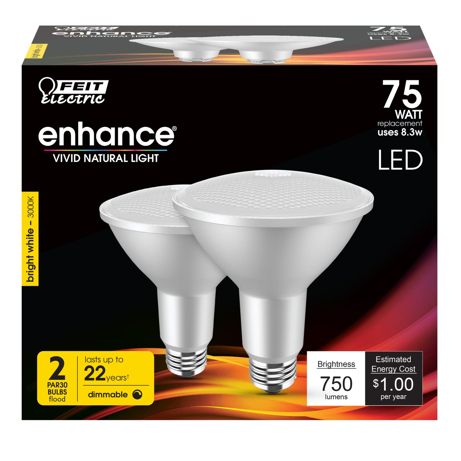 8.3W (75W Replacement) Bright White (3000K) E26 Base PAR30 Dimmable Enhance Reflector LED (2-Pack)