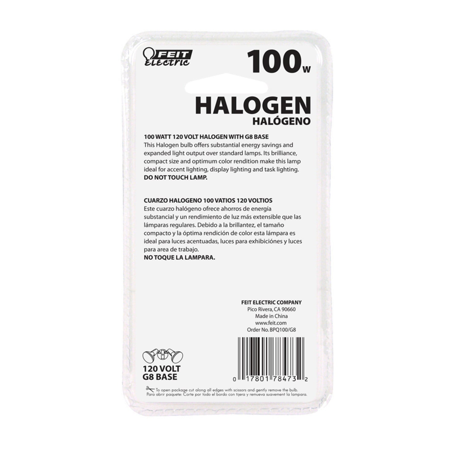 100W Warm White (3000K) Bi-Pin G8 Base (T4 Replacement) Halogen Replacement Light Bulb
