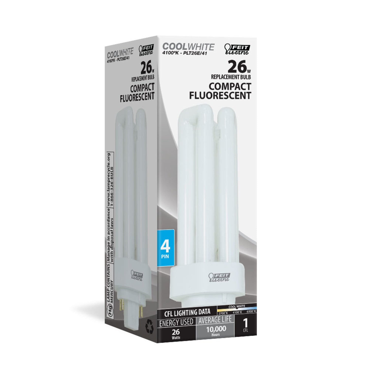26W Cool White (4100K) PL Triple Twin Tube GX24Q-3 Base Compact Fluorescent Light Bulb