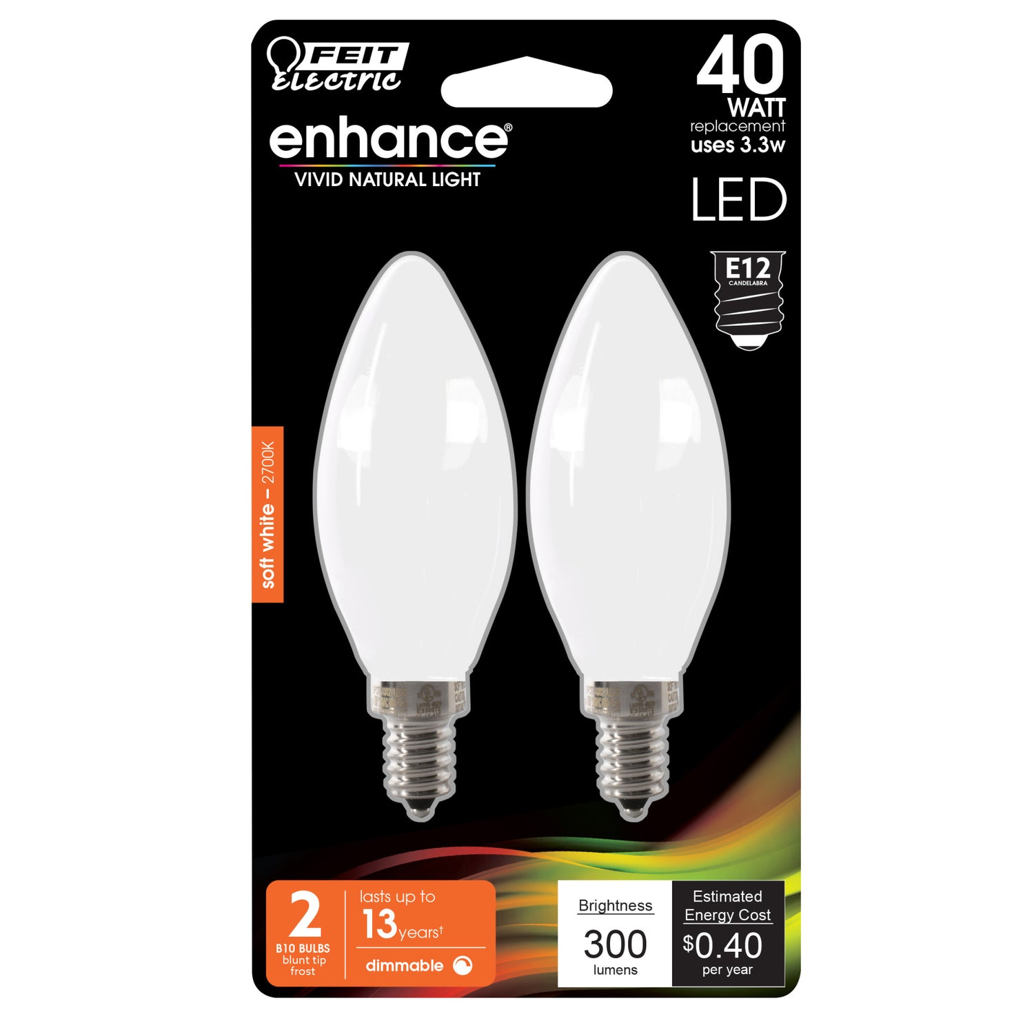 40W Replacement Frost B10 Dimmable Soft White Decorative LED Filament Enhance (2-Pack)