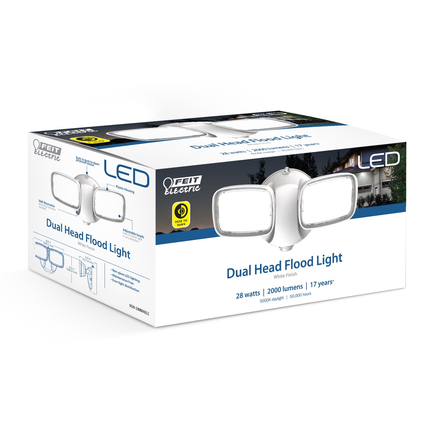 28W Daylight (5000K) Dusk to Dawn Photocell Sensor Outdoor Integrated LED Security Dual Head Flood Area Light