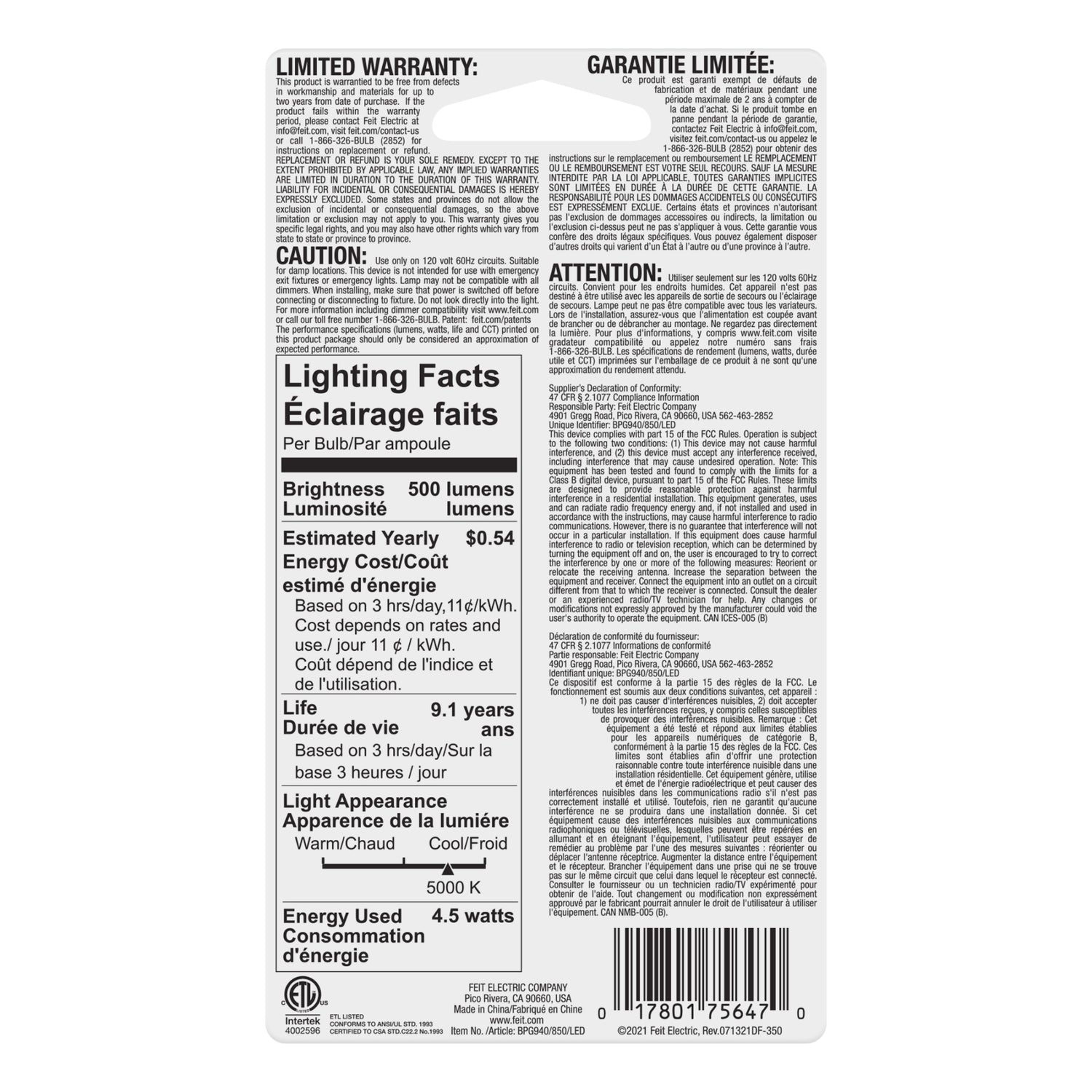 4.5W (40W Replacement) Daylight (5000K) Dimmable G9 Base T4 Specialty LED