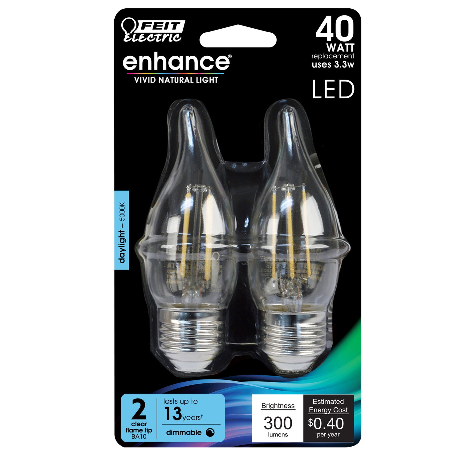40W Replacement BA10 E26 Base Dimmable Daylight LED Filament Enhance (2-Pack)
