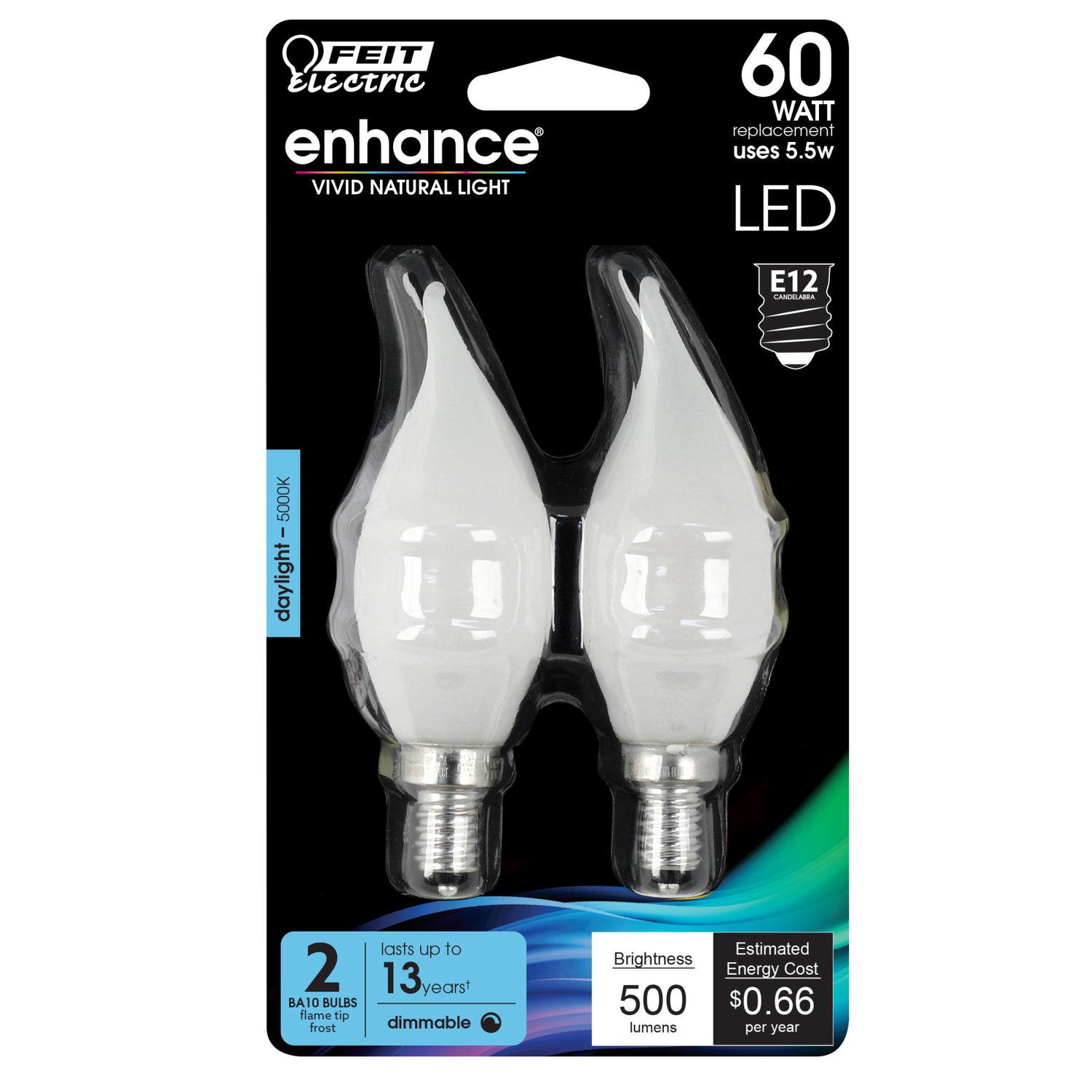 60W Replacement Frost BA10 Dimmable Daylight Decorative LED Filament Enhance (2-Pack)