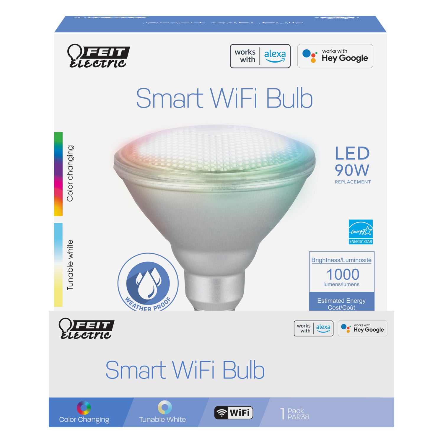 11.1W (90W Replacement) Color Changing E26 Base PAR38 Dimmable Alexa Google Smart LED Light Bulb